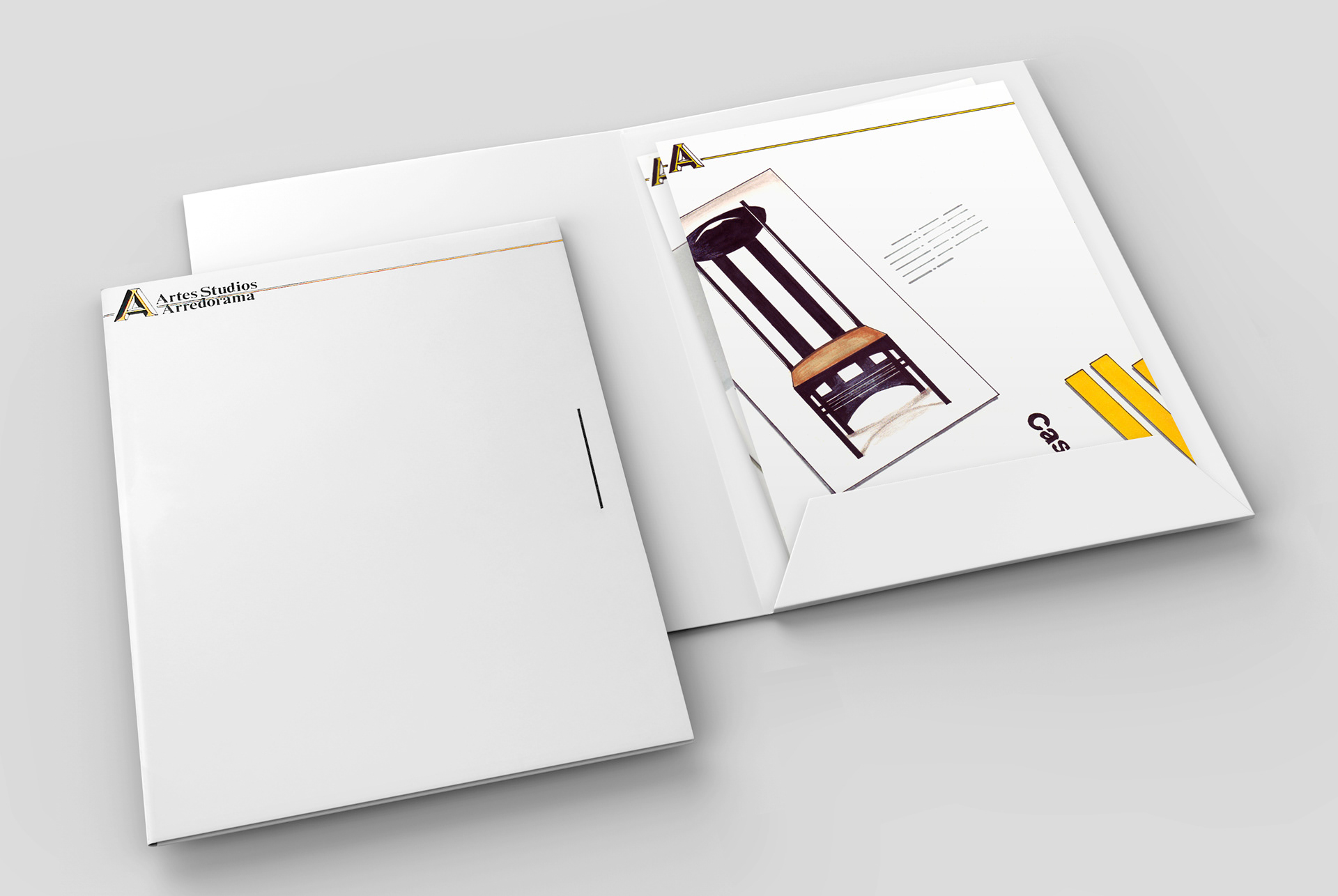 Folder design mock-up for holding A4 product sheets.