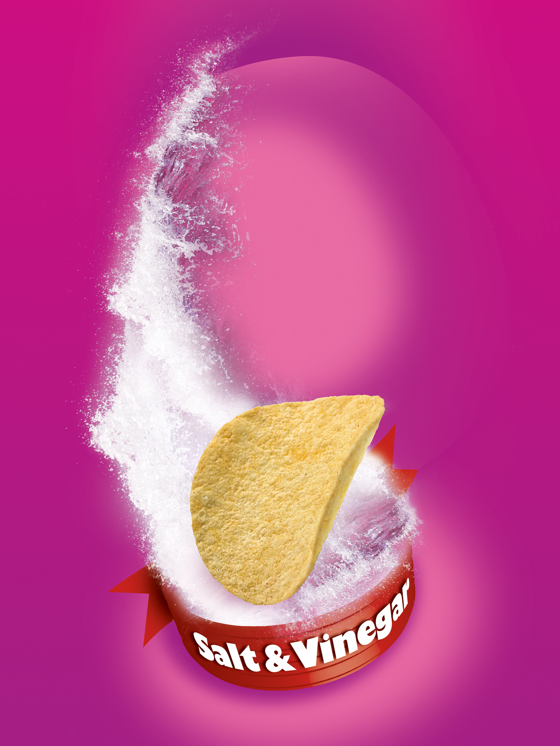 Front of pack background graphic with product hero image swooshing down a wave on a rich magenta background.