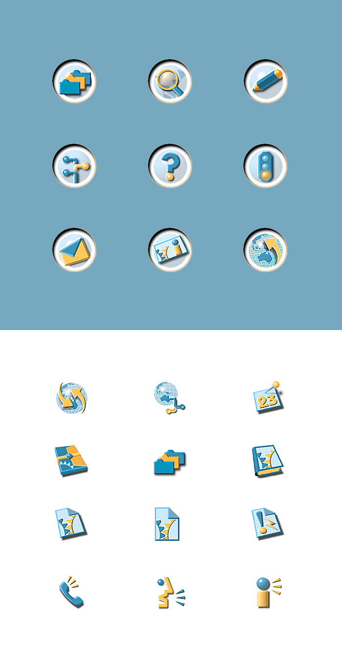 ABOL website navigation icons inset on blue corporate colour background.