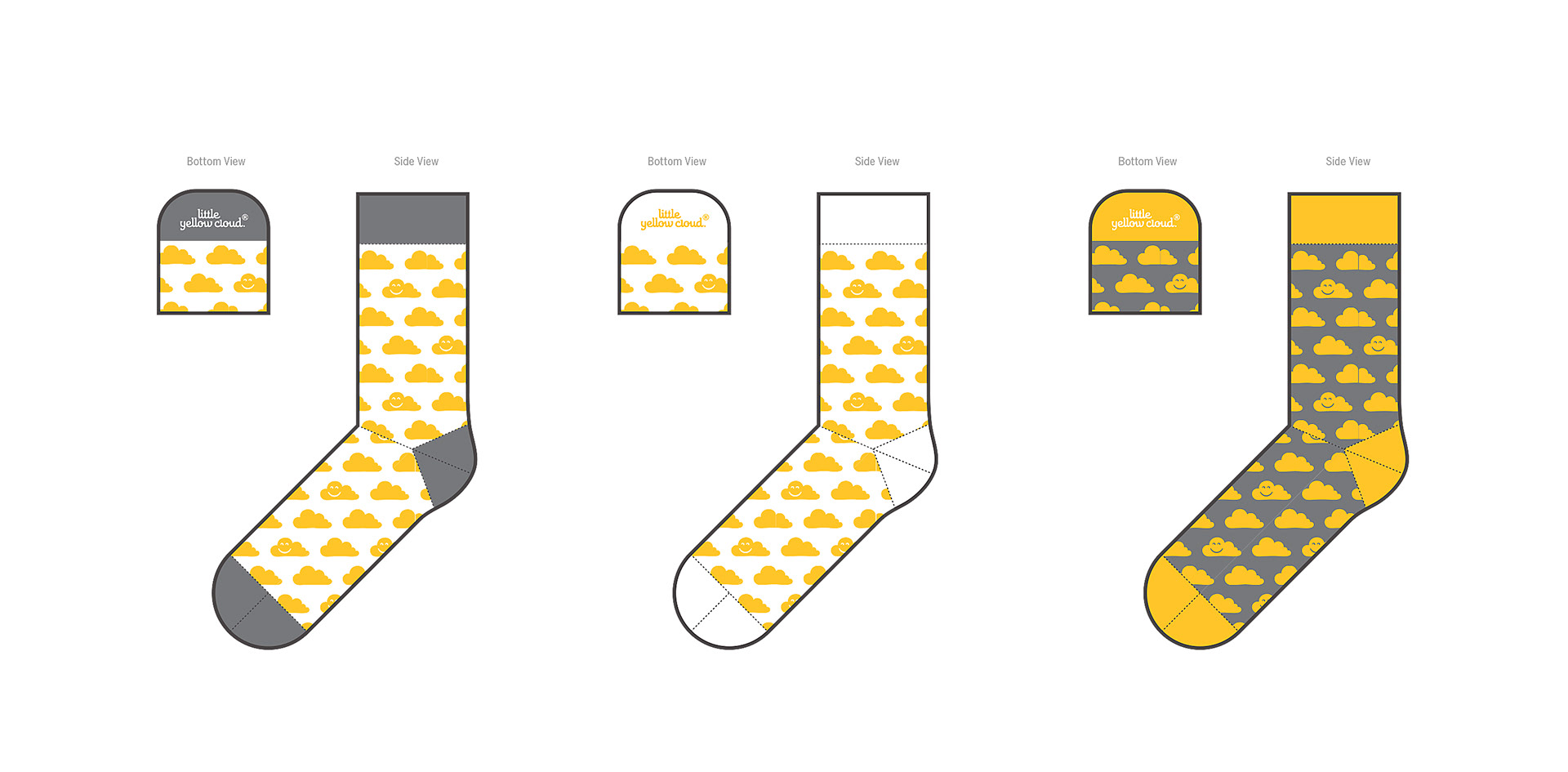 Little Yellow Cloud sock design development artwork.