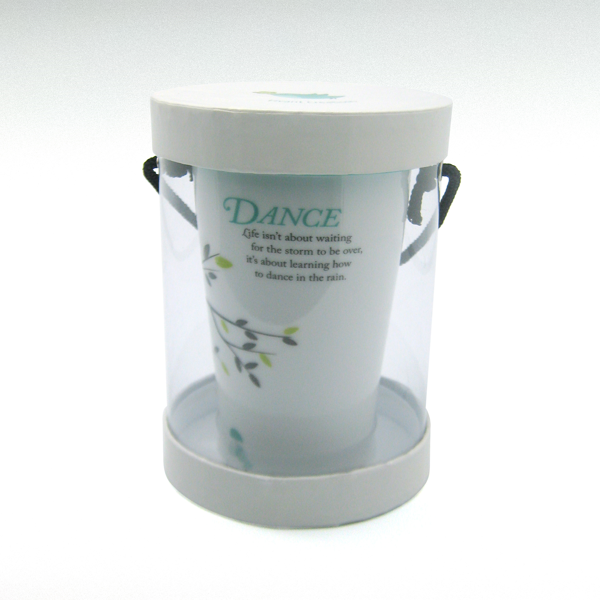 Dance inspirational quote travel mug in finished packaging.
