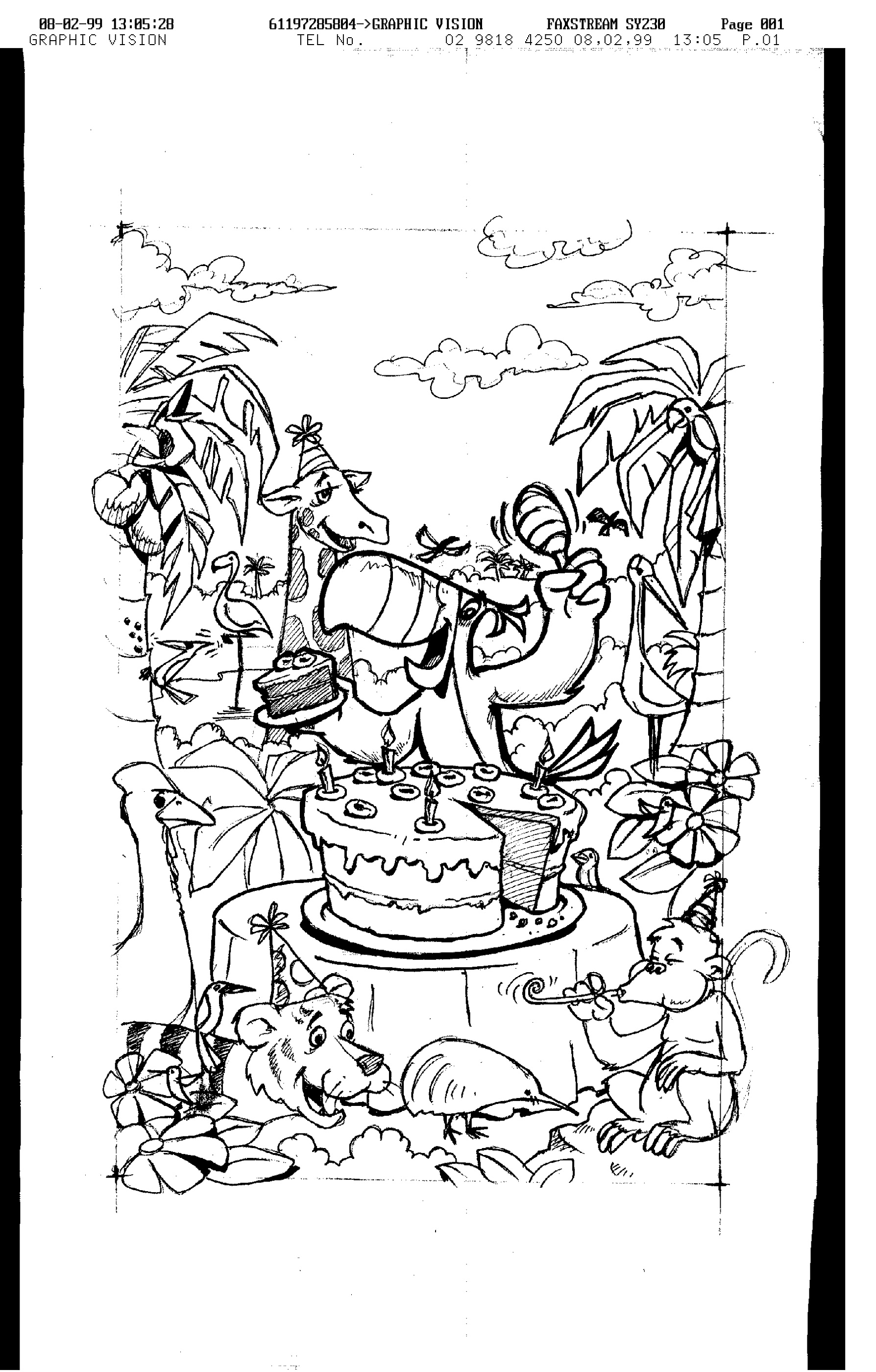 Faxed illustration linework supplied by the client.