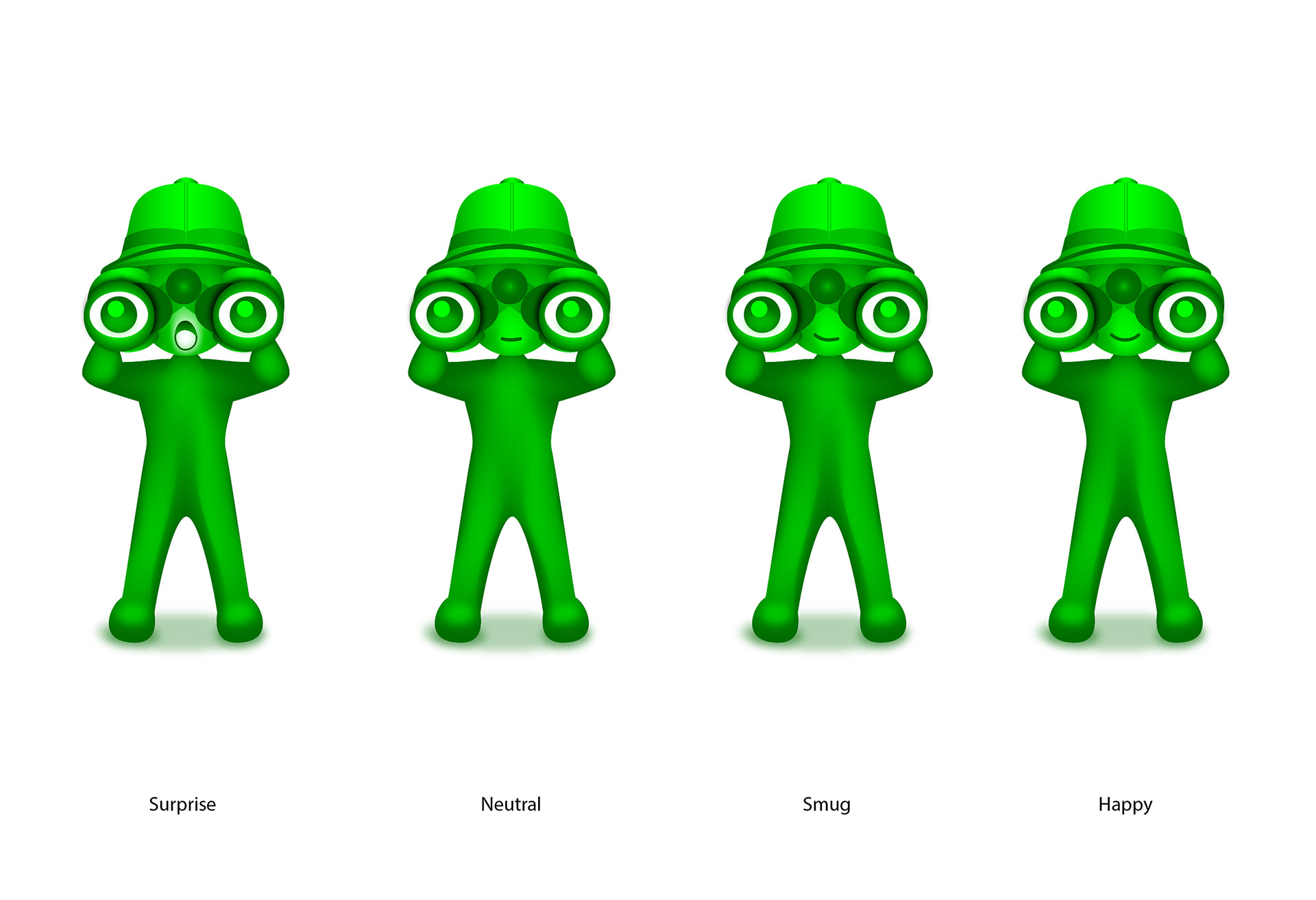 Safari styled mascot character in the same pose with only a change of mouth expression.