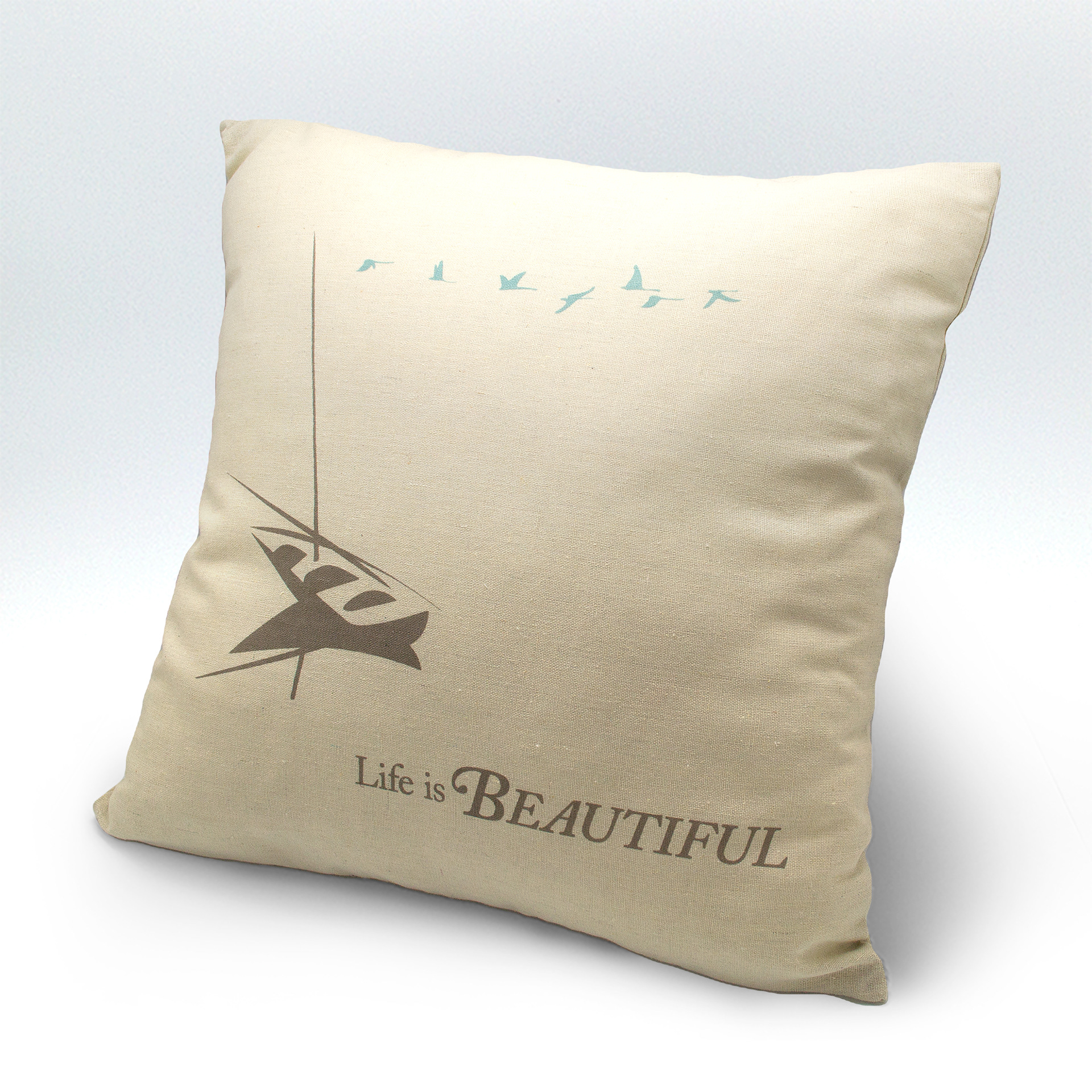 Beautiful - type and illustration composition on fabric cushion cover.