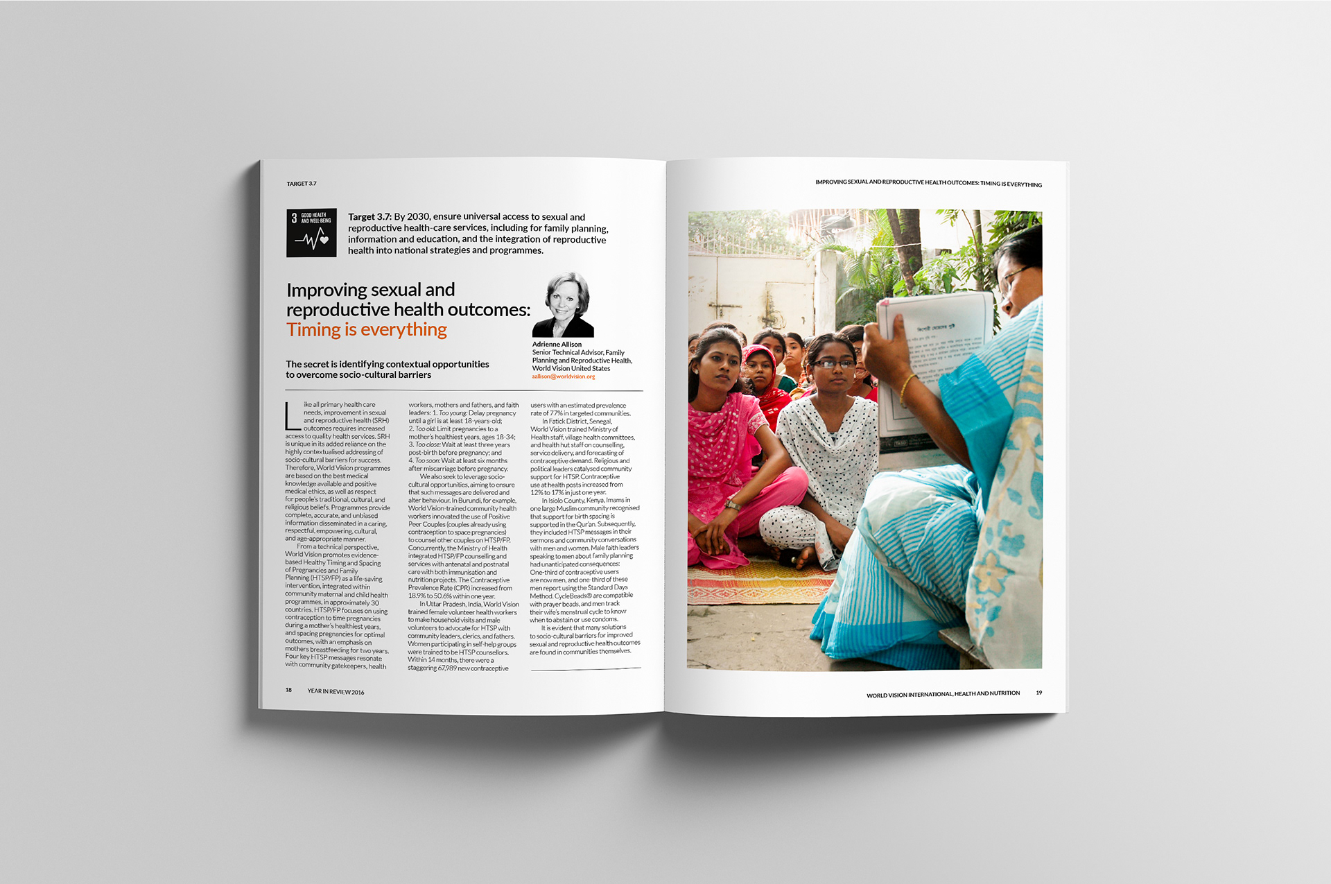 Two-page spread showing the section start to the left and full-page image on the right.