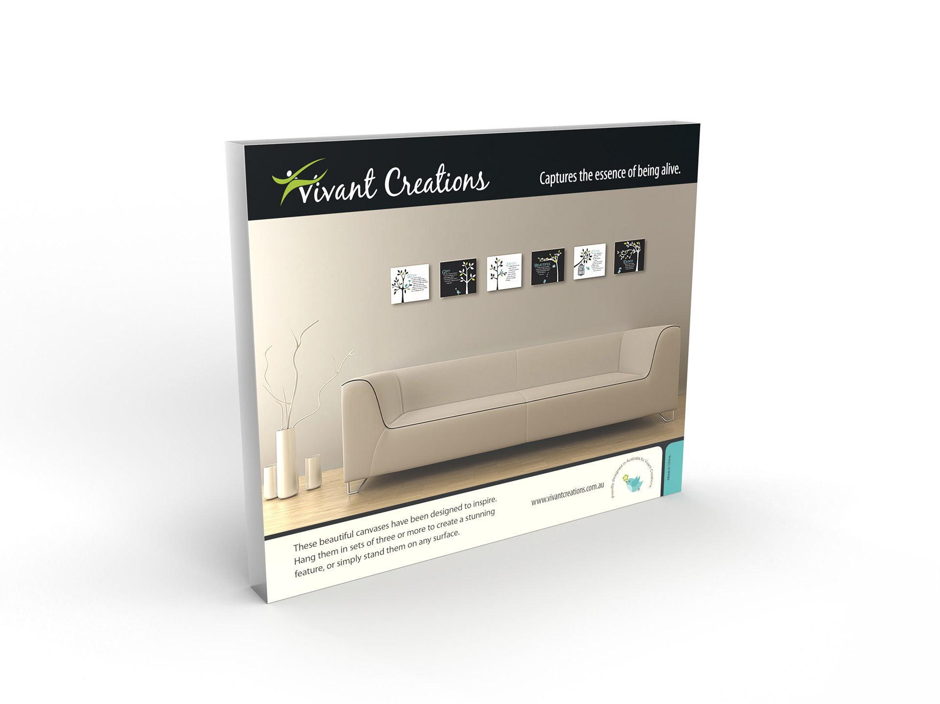Clear plastic packaging for canvases showing back of pack design.