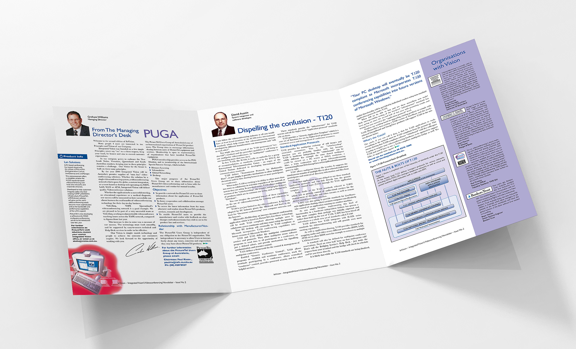 InVision newsletter roll fold opened to show internal three pages.
