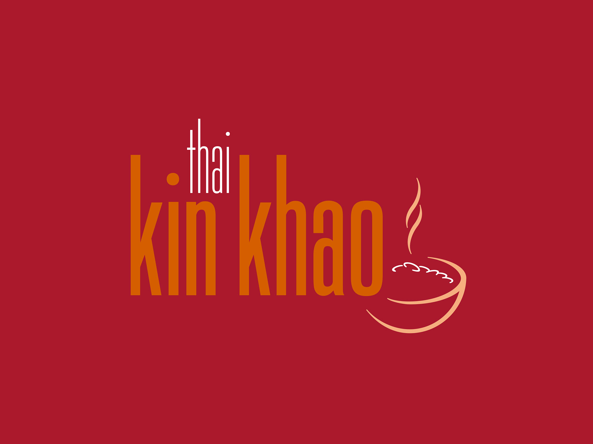 Kin Khao reversed logo on primary colour.