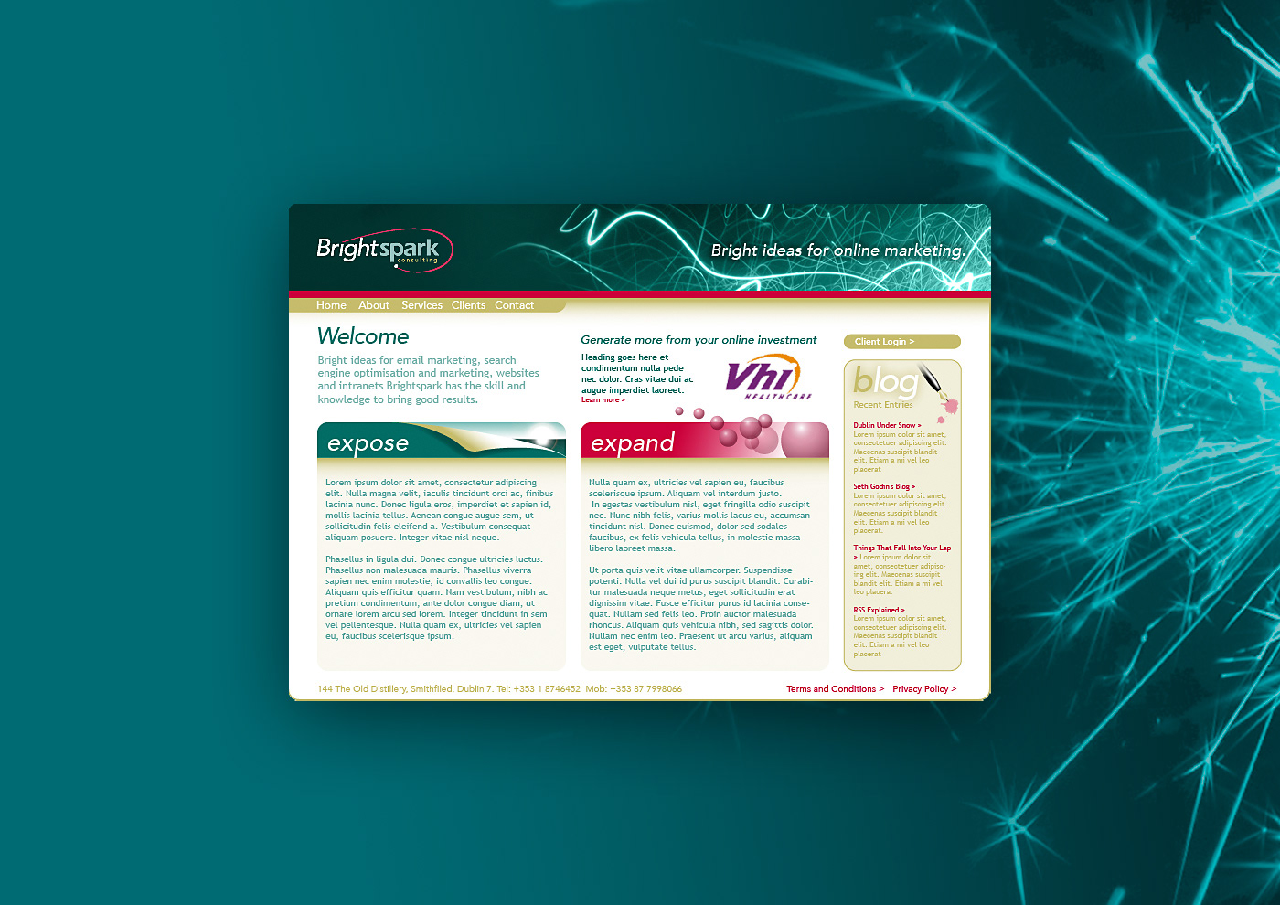 Website homepage user interface mock-up.