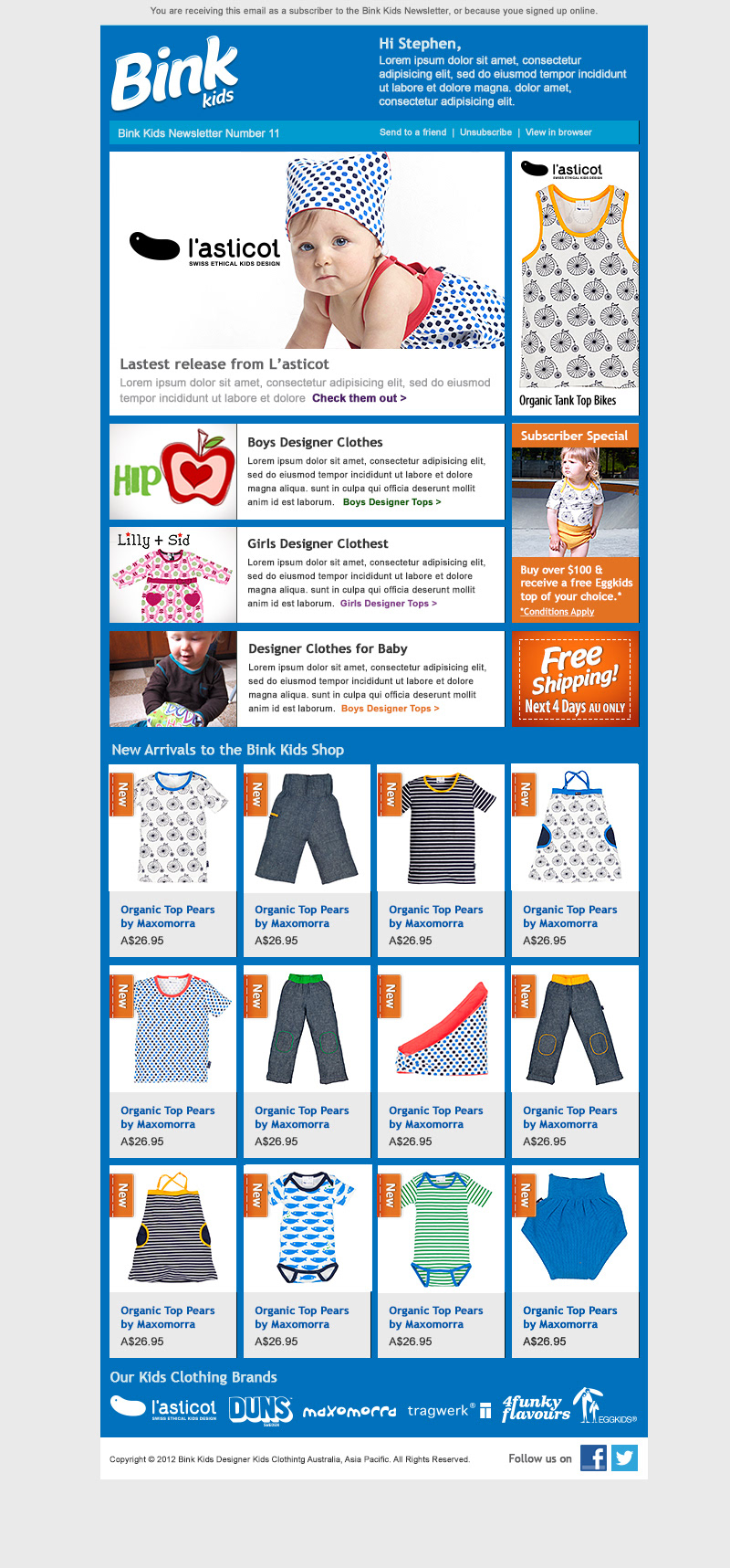 Bink Kids personalised email newsletter template.