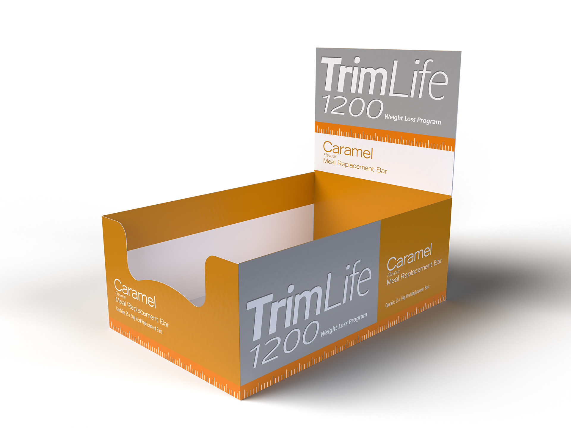 TrimLife 1200 Caramel Meal Replacement bar shipper.
