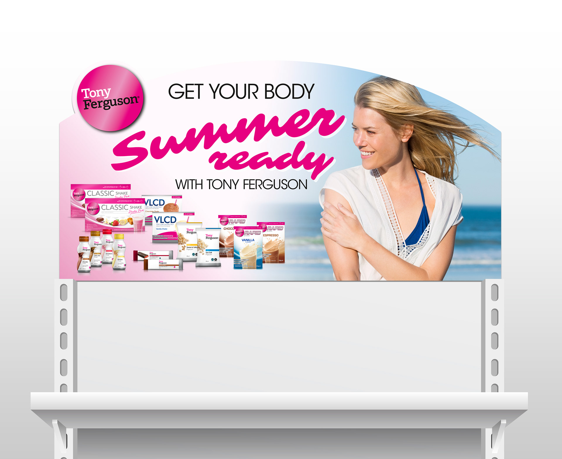 End-shelf Header Card for the Tony Ferguson Summer Ready promotion.
