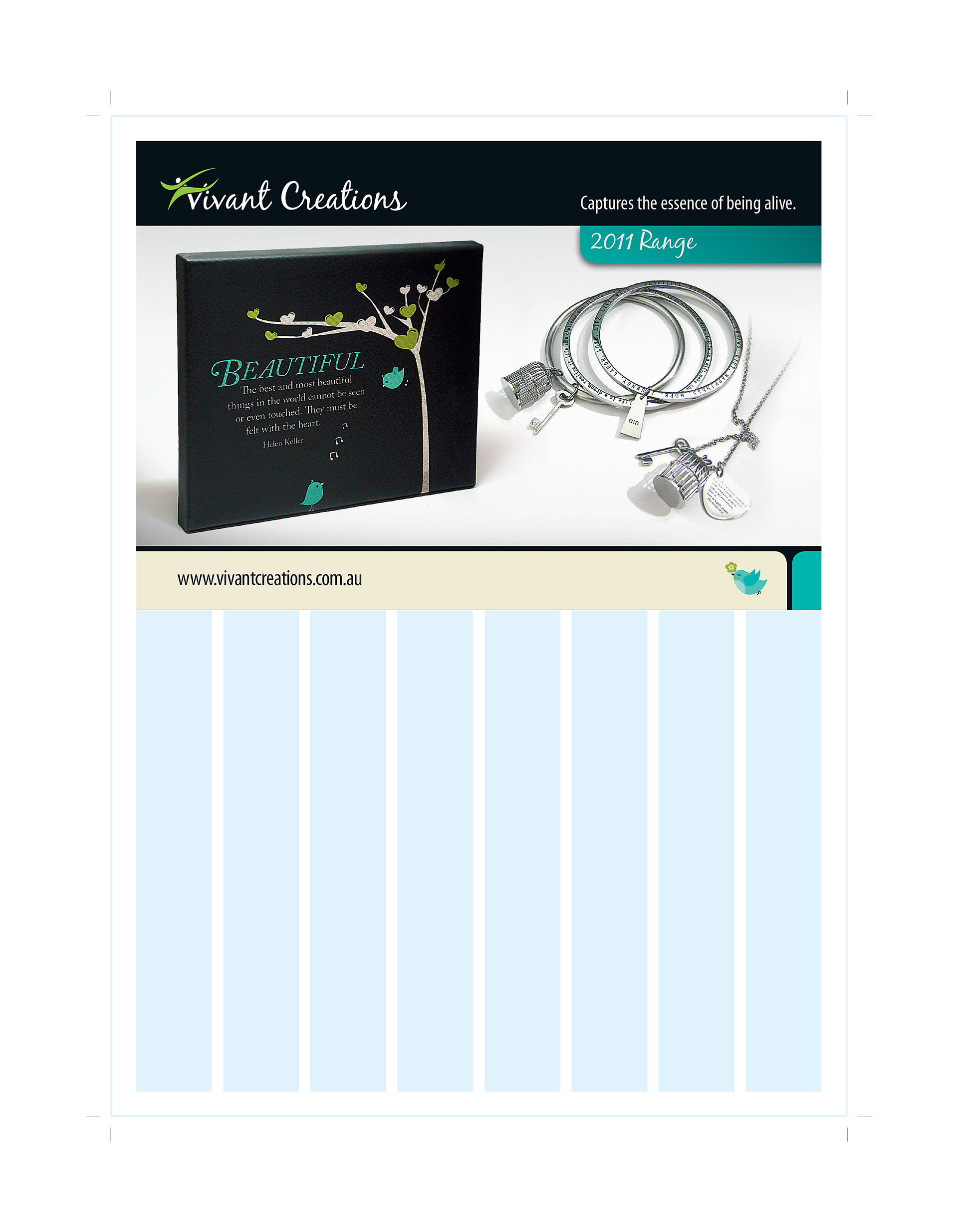 Half page trade show ad for the 2011 Vivant Creations range on publication grid.