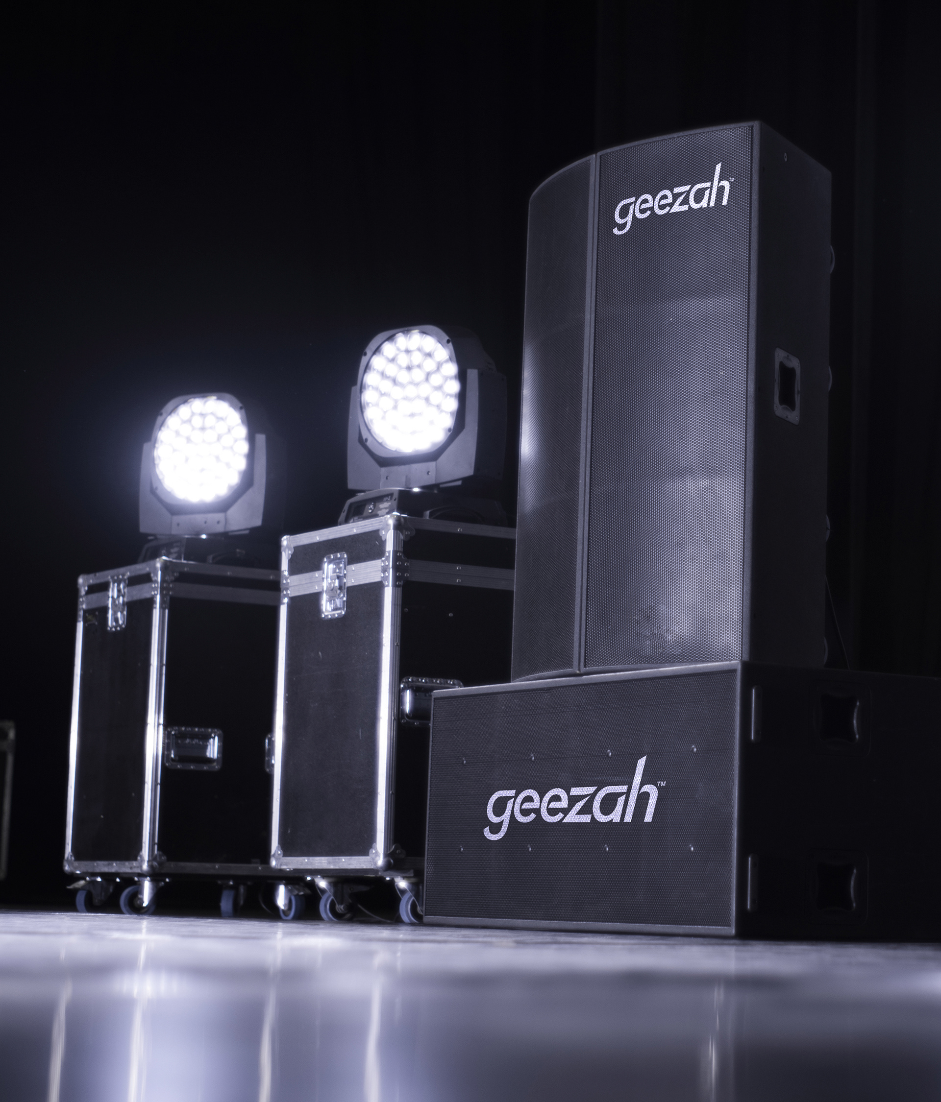 Geezah logo stencilled onto sound equipment.