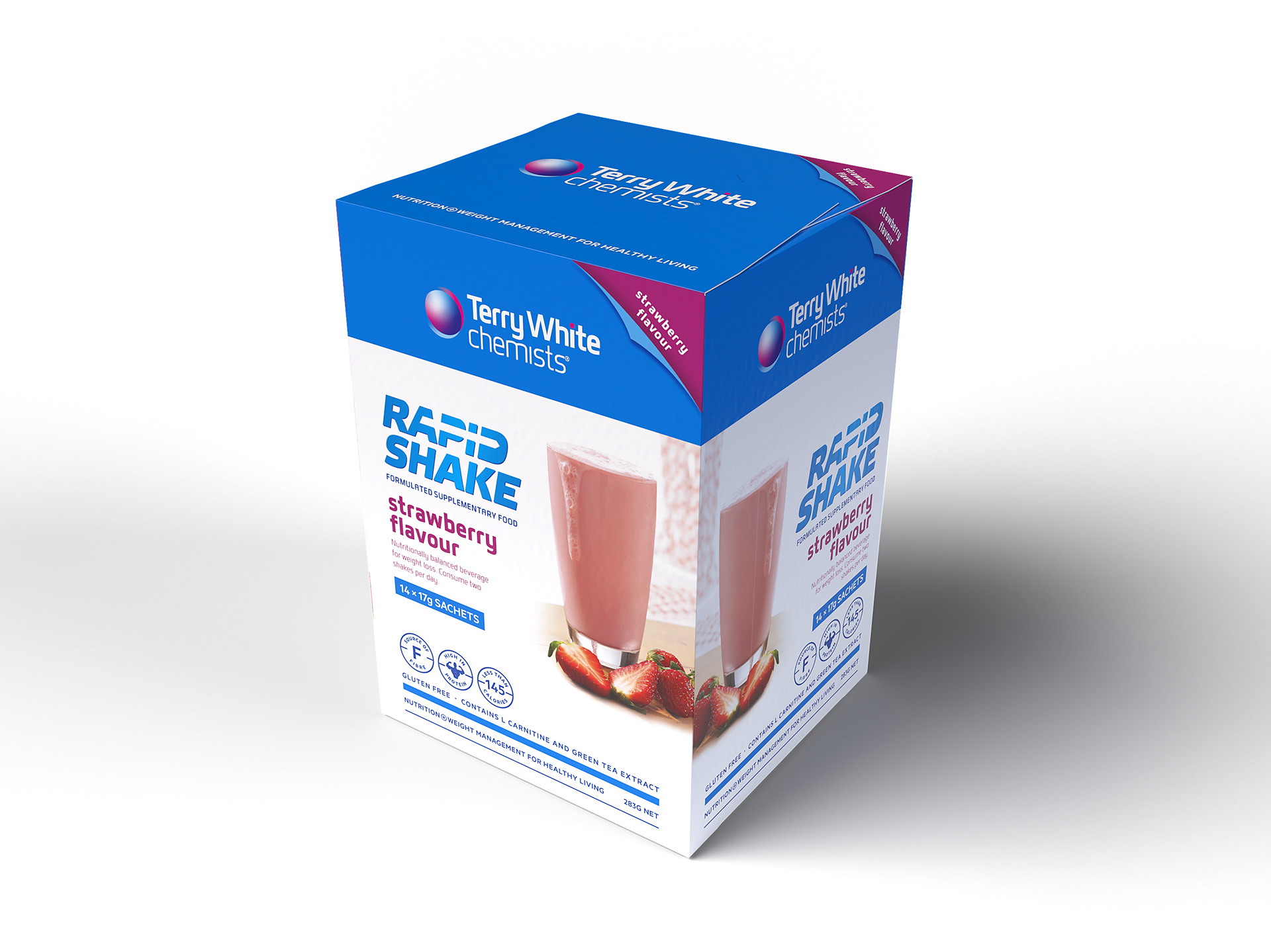 Terry White Chemists Strawberry Rapid Shake pack.