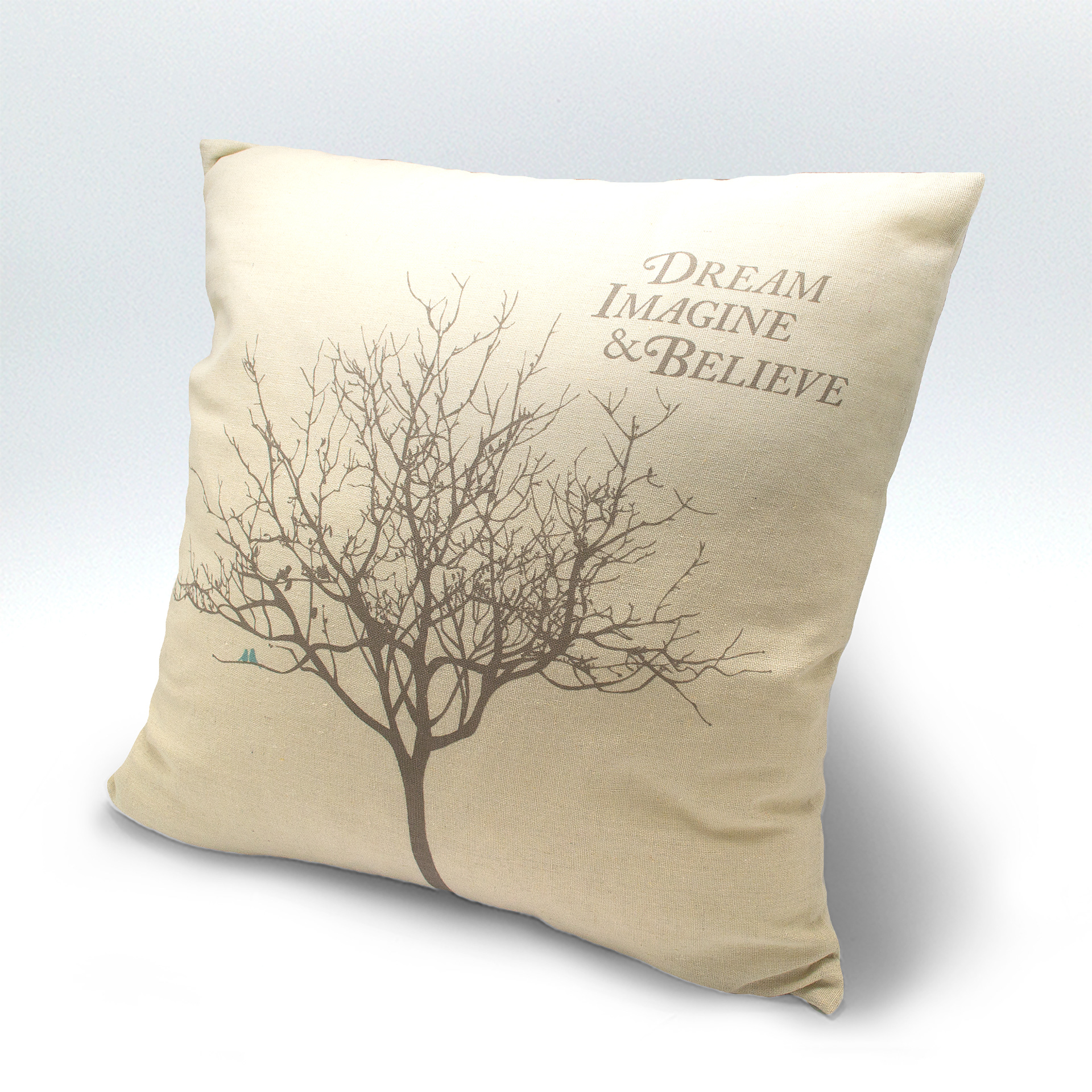 Dream - type and illustration composition on fabric cushion cover.