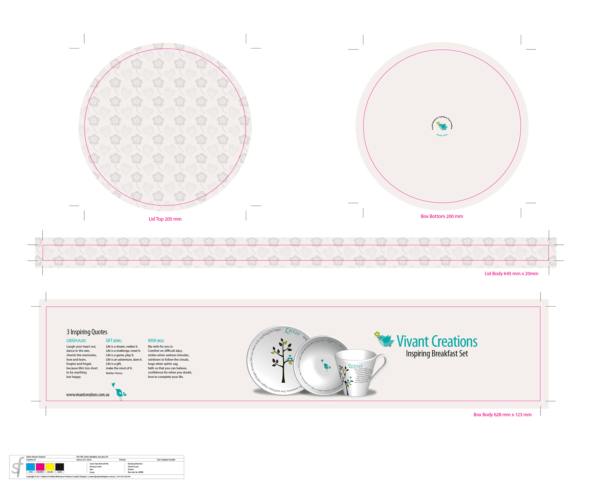 Finished artwork for breakfast set packaging.