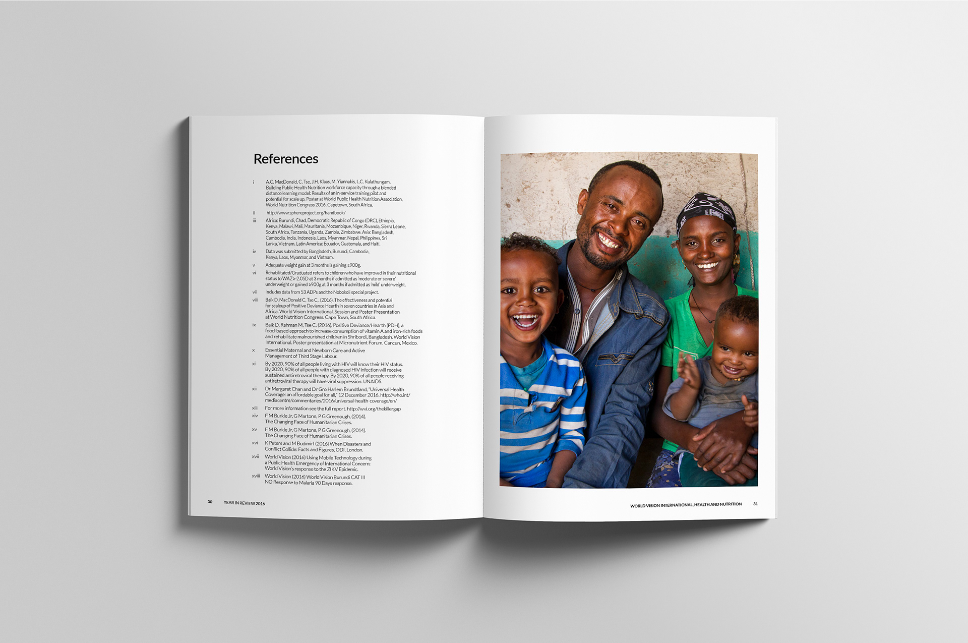 References spread with full page image of happy family on the righthand page.