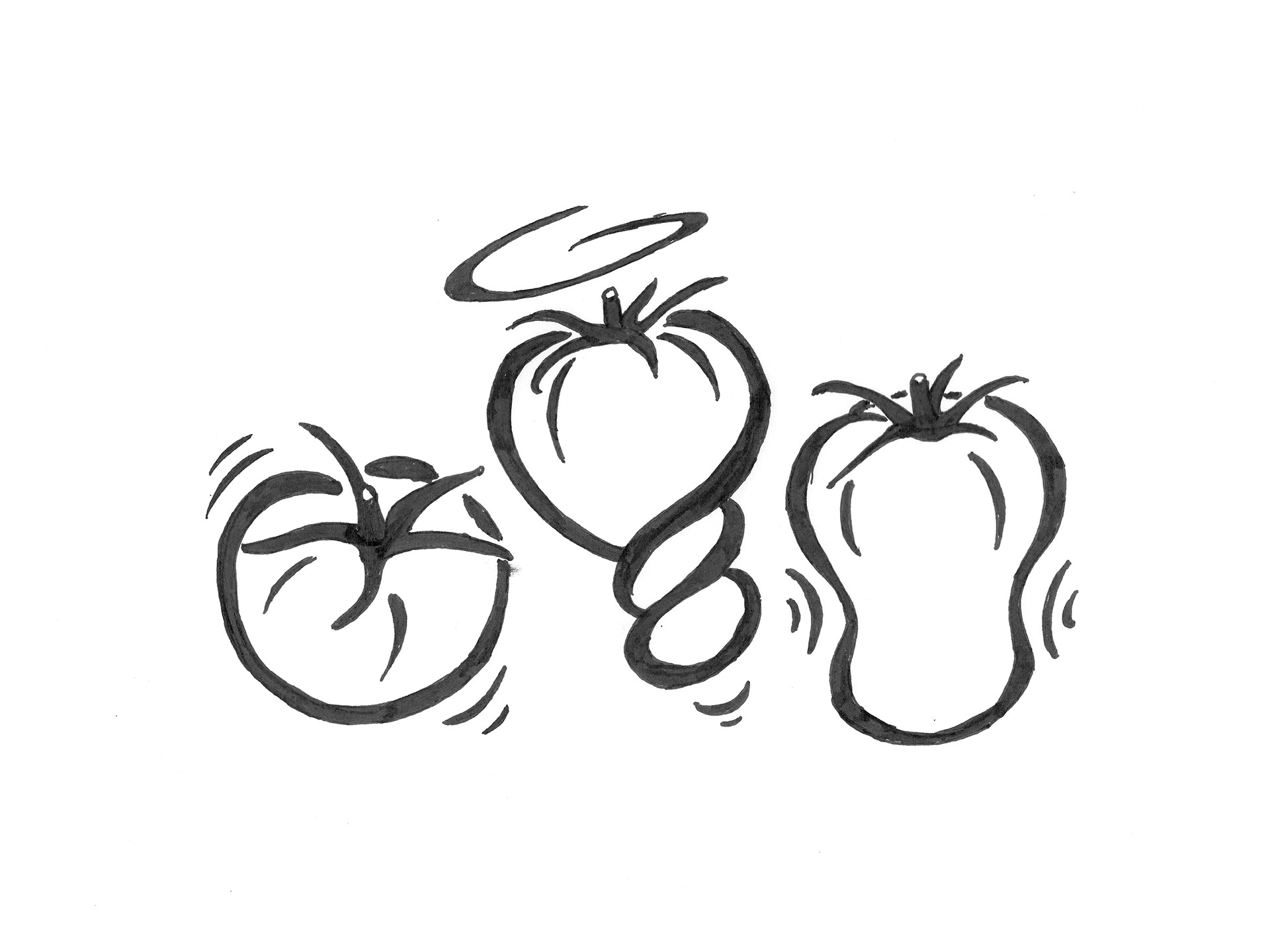Great mates! shake, twist, and squeeze, tomato illustration.