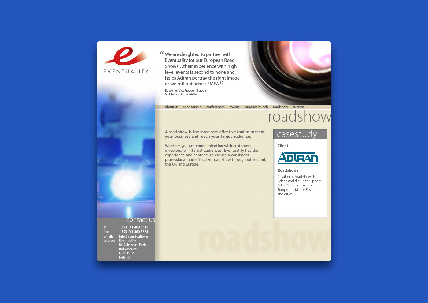 Roadshow landing page.