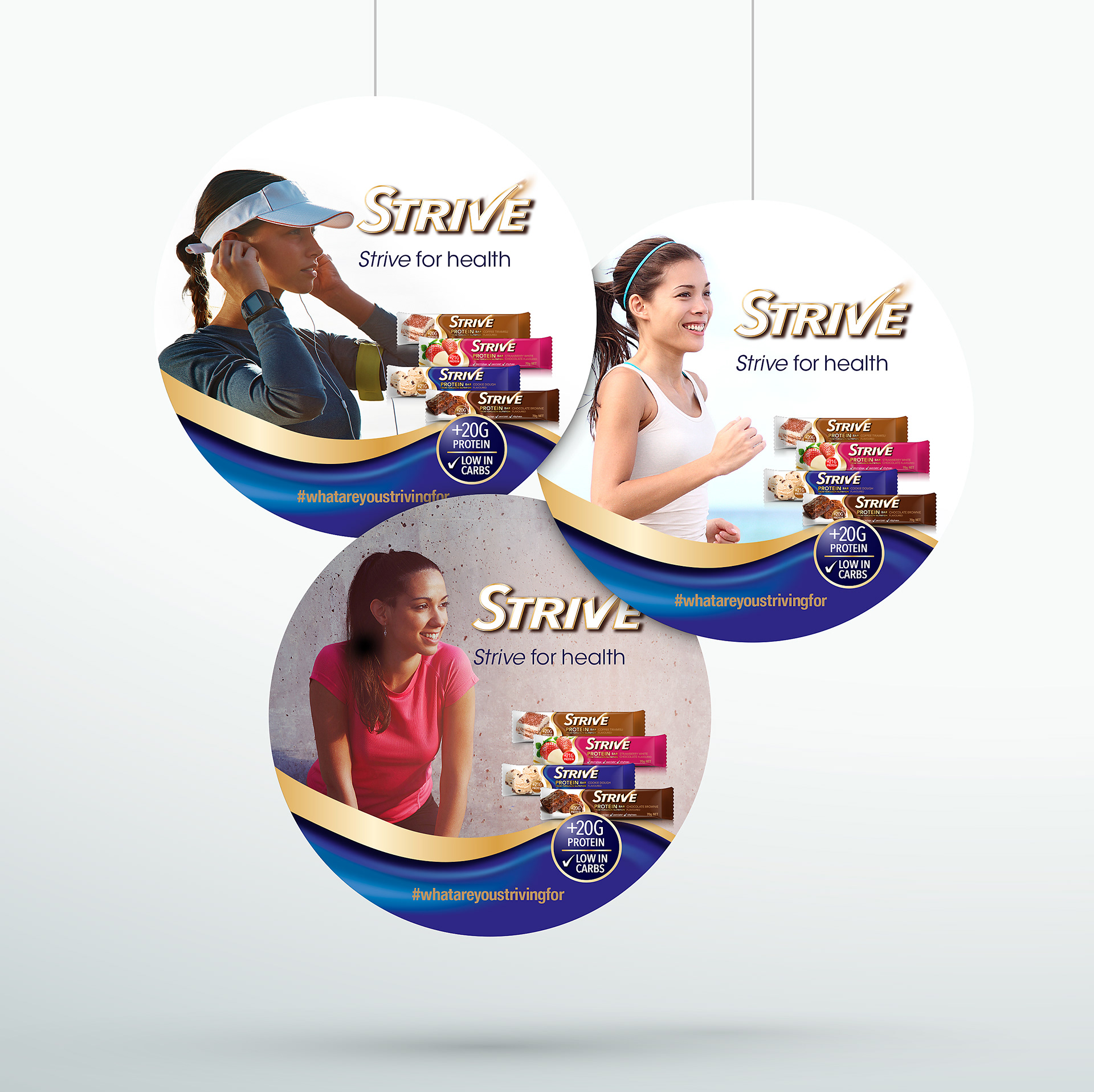 Strive point of sale hanging ceiling disks.