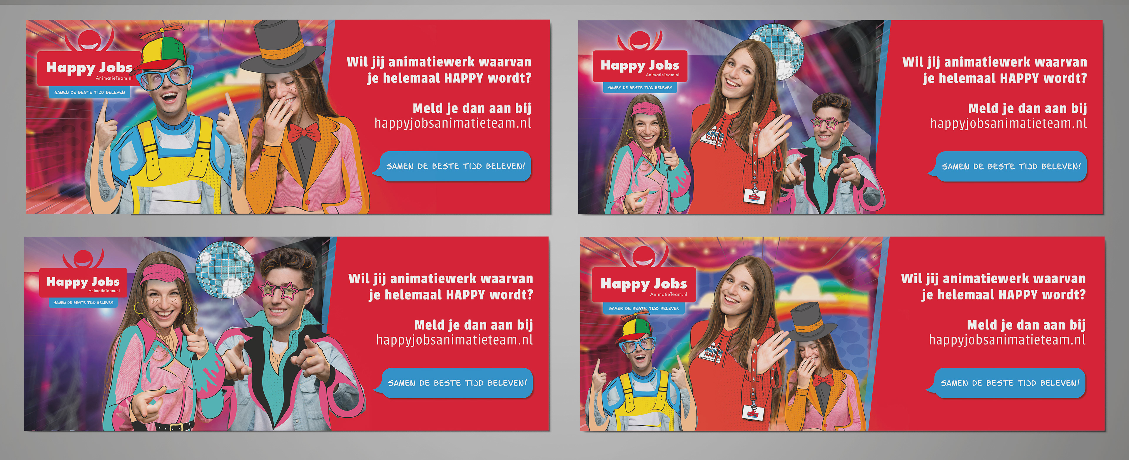 Hier zie je een aantal gemaakte banners met mijn gemaakte illustraties.