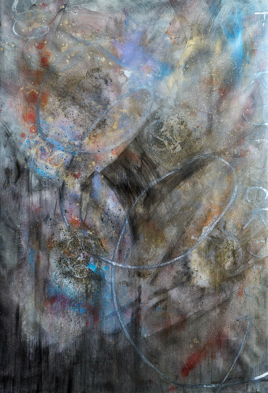 "Untitled" 2025 72x48 acrylic, charcoal, pigments, oil pastel on canvas
