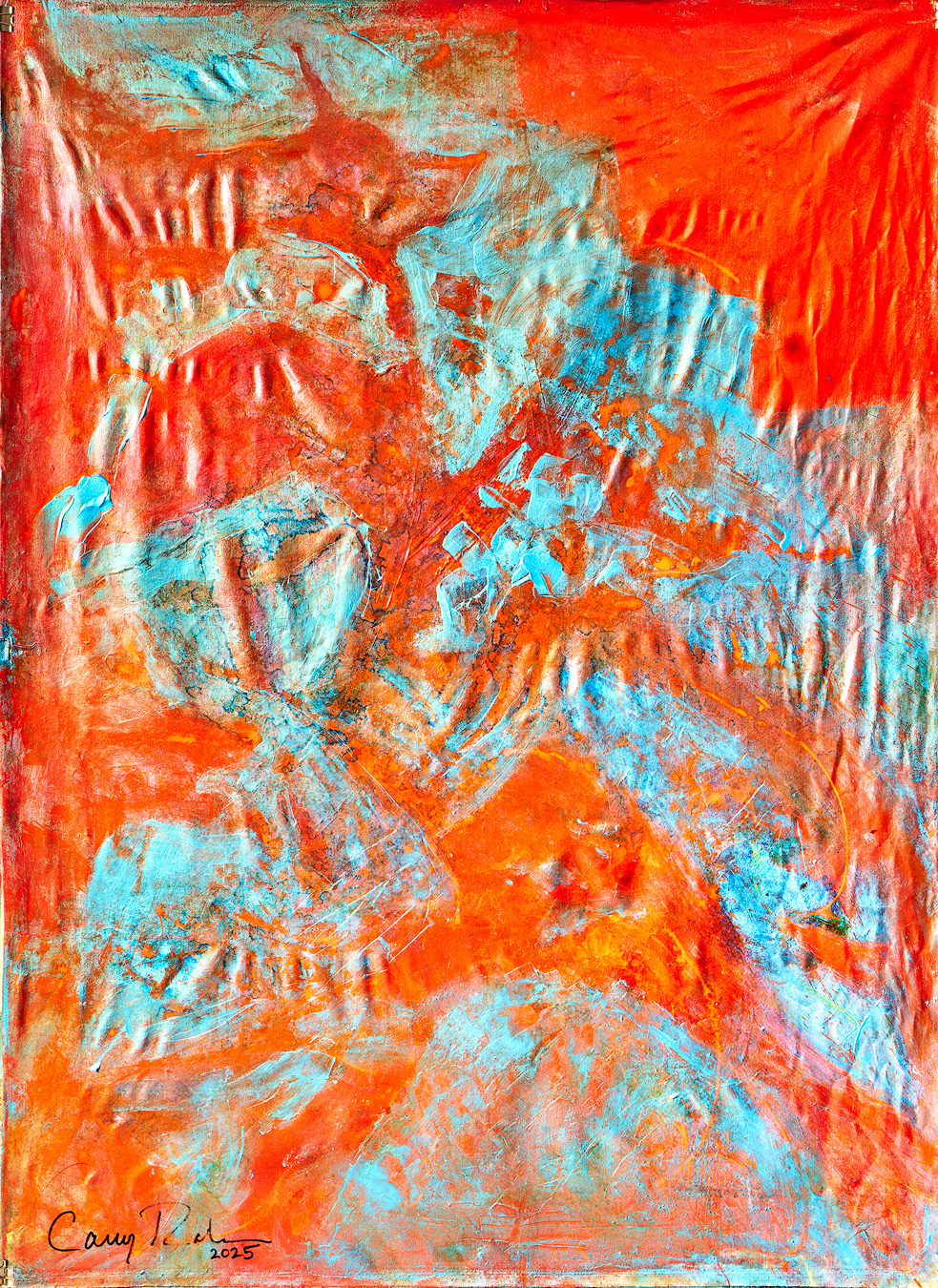 "Girl against world" 2025 64x48 acrylic, pigment on canvas