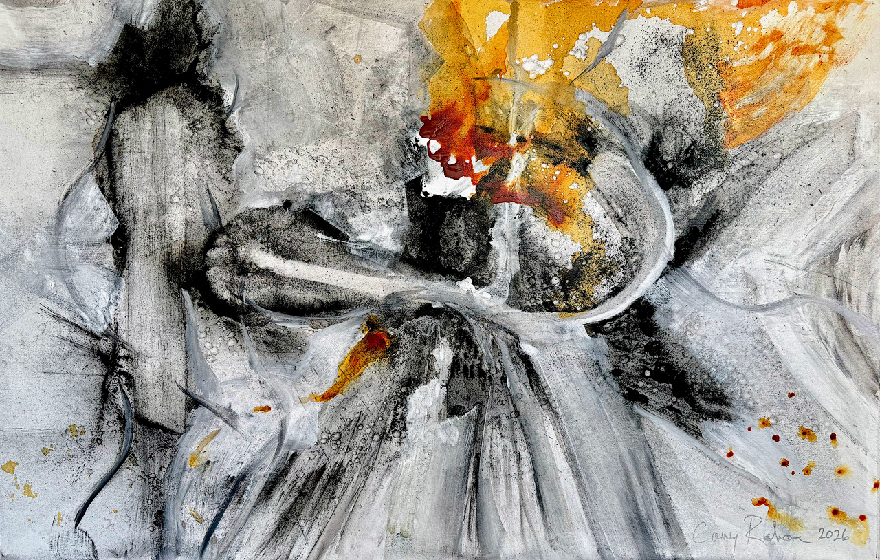 "Inside Out" 2026 48x72 acrylic, charcoal on canvas