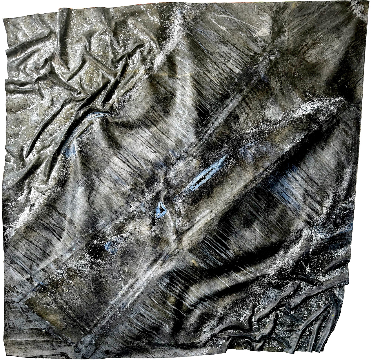 "Left For Dead II" 2026 72x72 acrylic, charcoal, calcium carbonate, watercolor paper on canvas