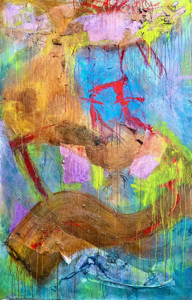 "Herpes" 2026 72x48 acrylic, rice paper, pigments on canvas