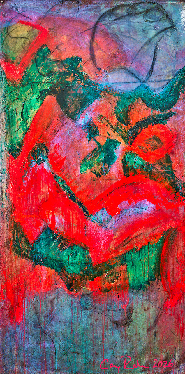 "Unfortunately, my brain is trying to kill me" 2026 72x48 acrylic, charcoal, pigment on canvas
