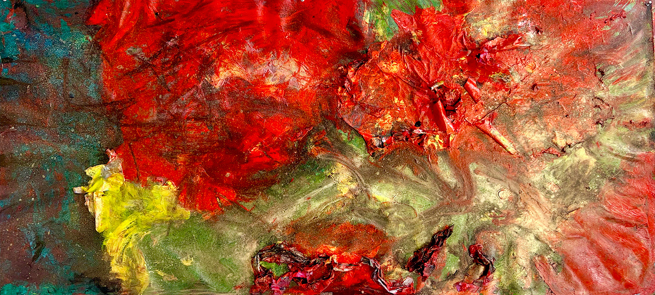 "Viscera" 2025 72x36 Acrylic, charcoal, pigment, archival papers on canvas