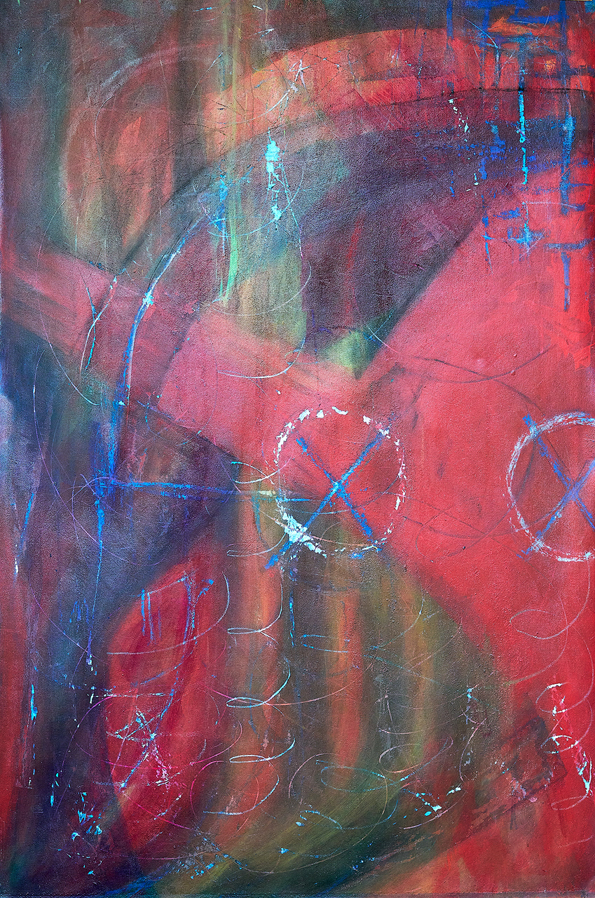 "Killing Machine I"  2025 42x30 acrylic, oil pastel on canvas