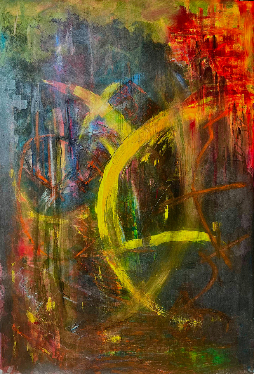 "Untitled" 2025 72x48 acrylic, charcoal, oil pastel on canvas