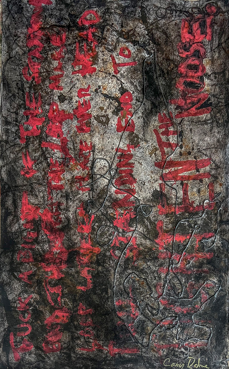 "Tighten the Noose" 2025 42x30 acrylic, charcoal, oil pastel, string on canvas