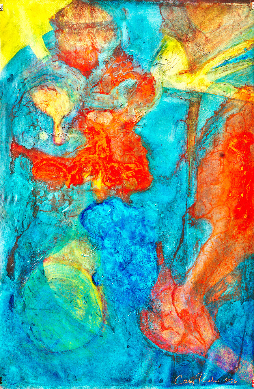 "Self portrait" 2025 72x48 acrylic, pigments, paper on Canvas