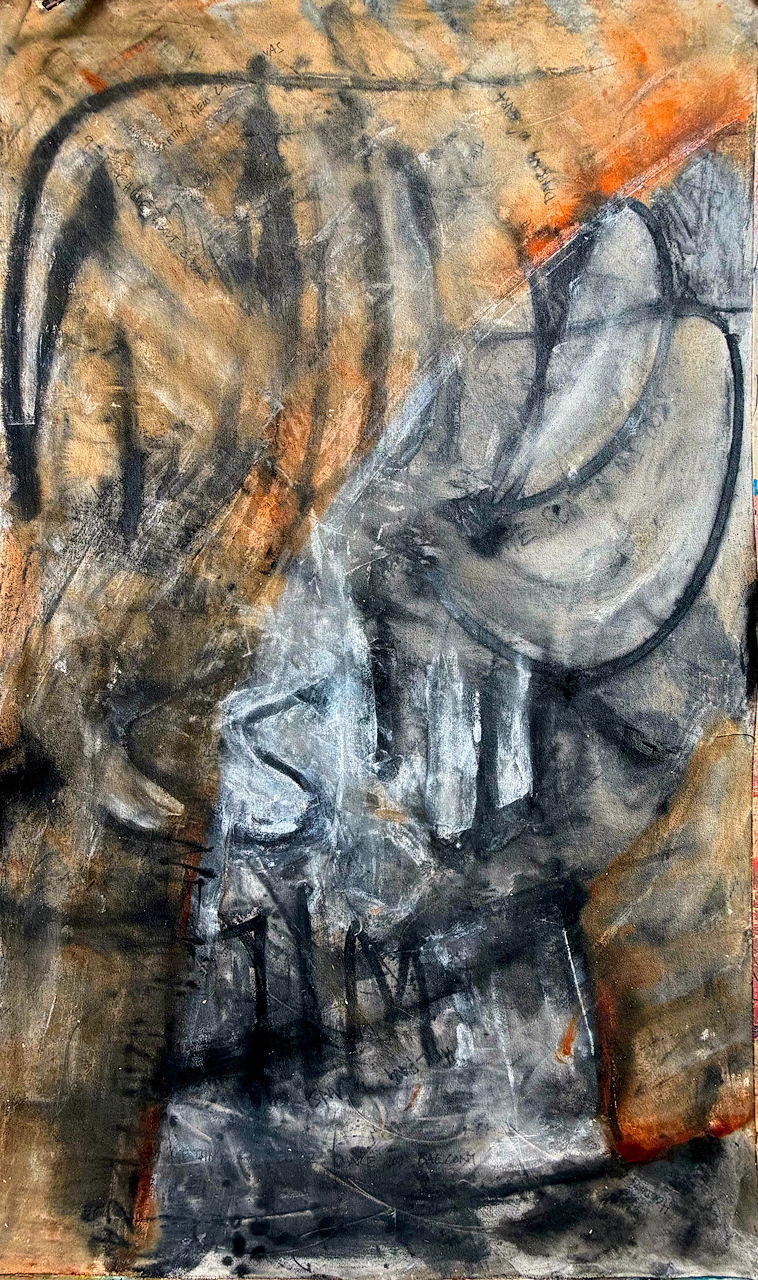 "I will miss Cammy" 2026 72x48 acrylic, charcoal on canvas