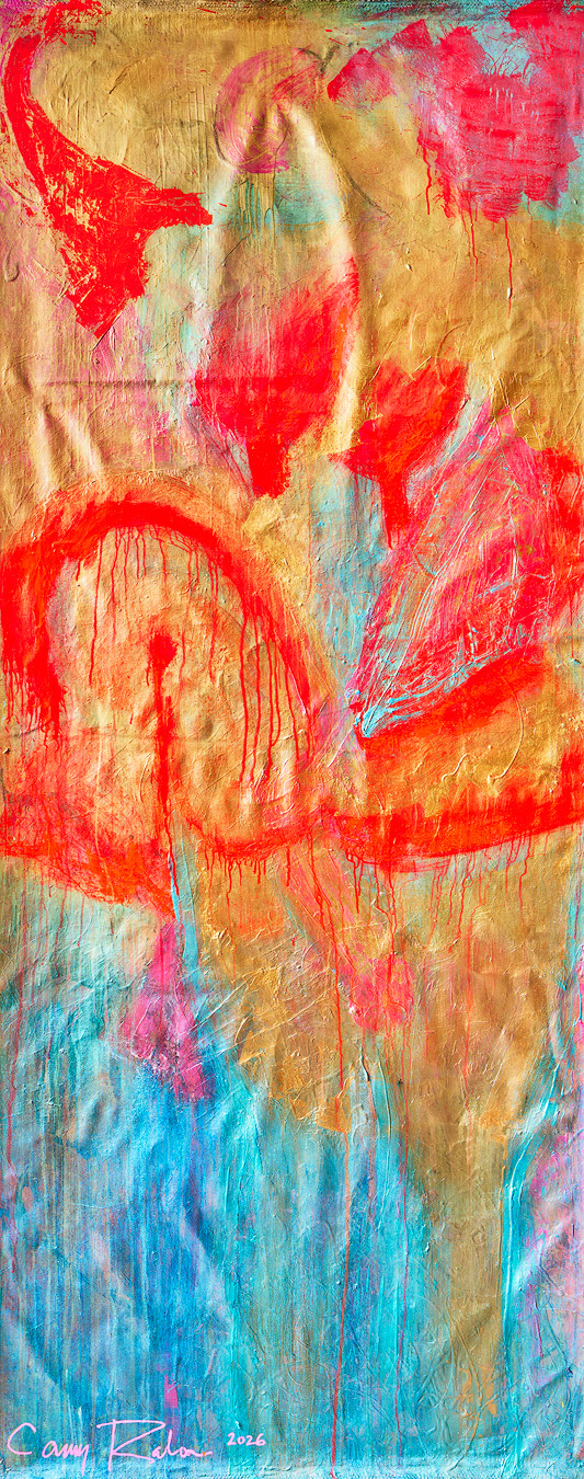 "Gock | girl cock" 2026 84x36 acrylic, charcoal, pigment on linen