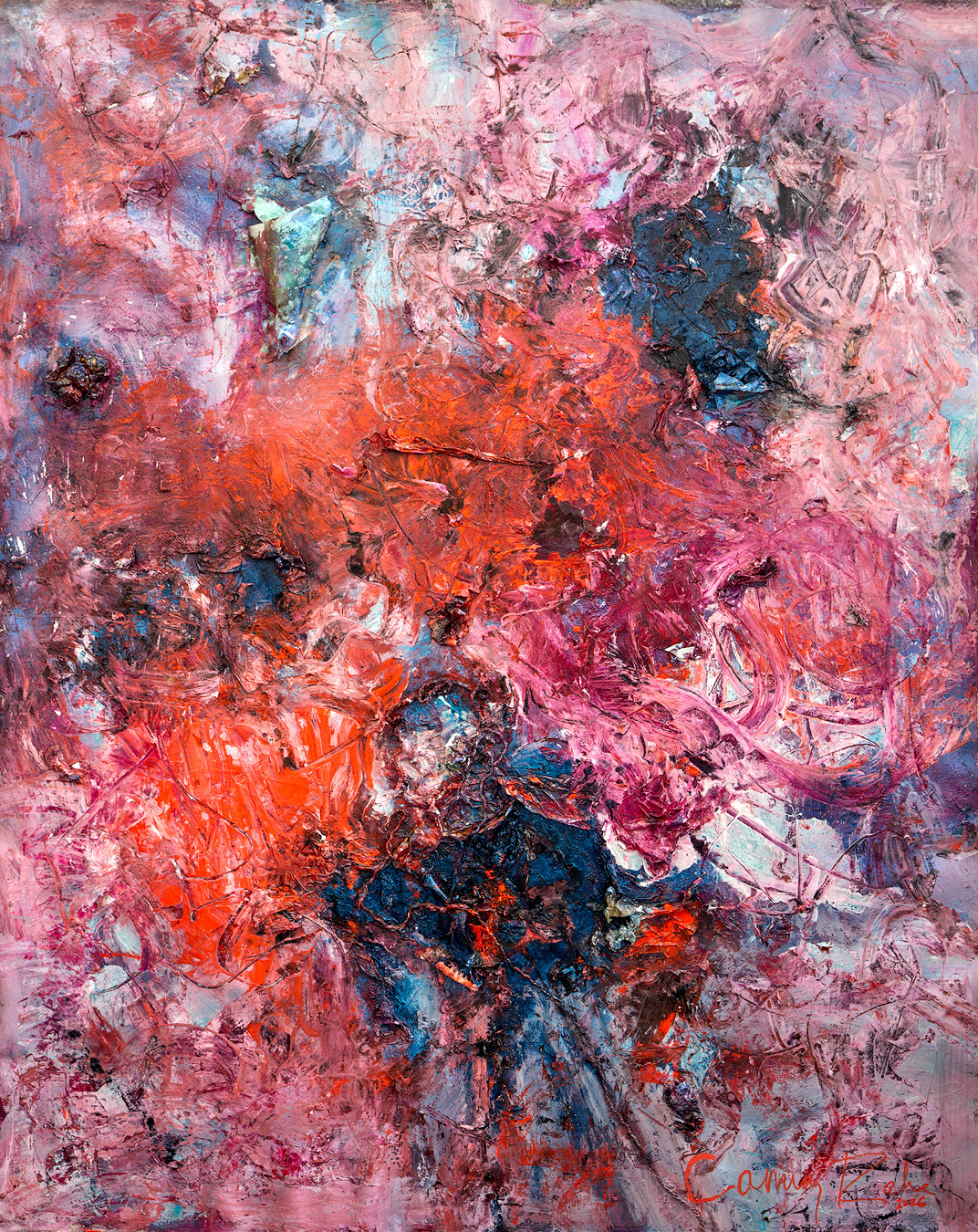 "Why not now II | in which I might have died again" 2026 72x60 acrylic, charcoal, pigment, rope, paper on canvas