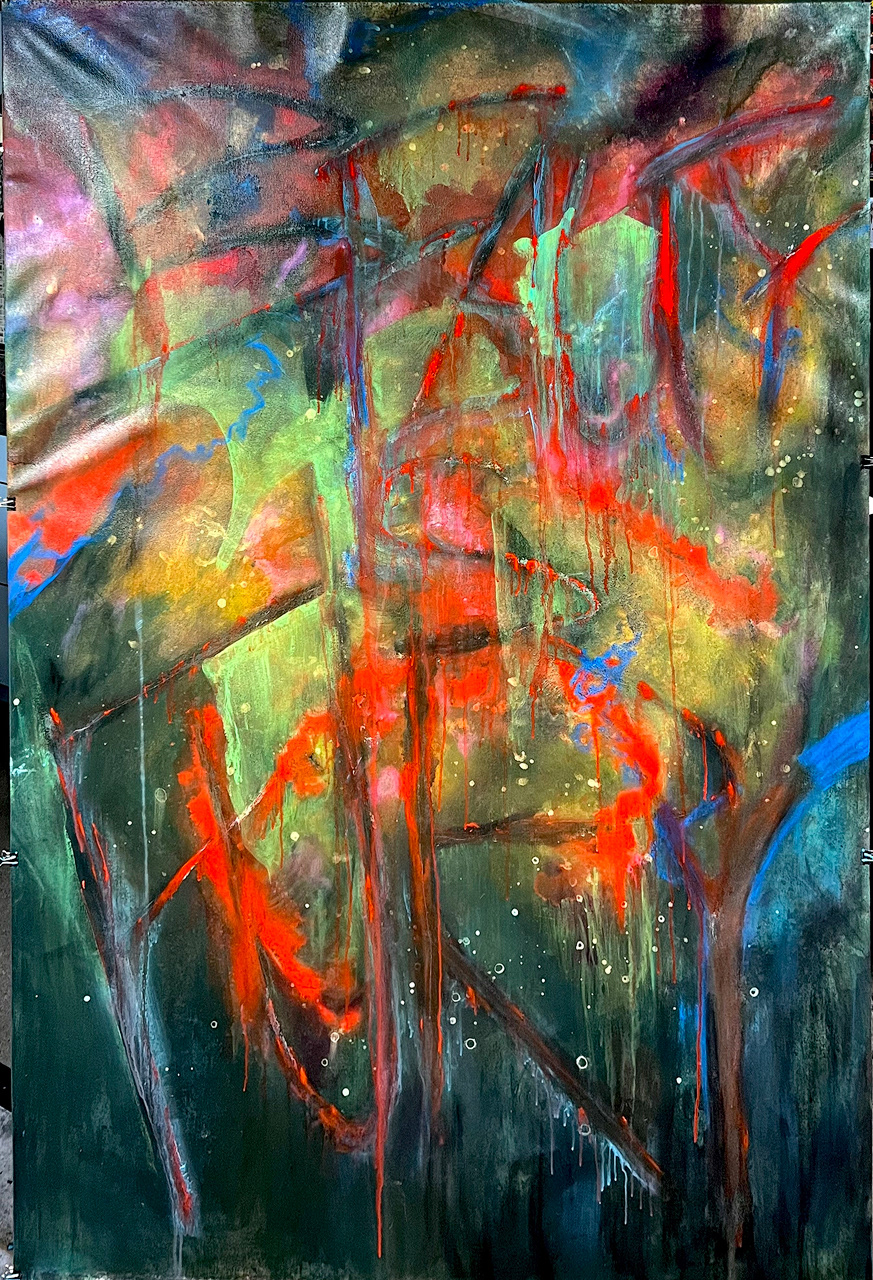 "Beauty is Fury" 2025 72x48 acrylic, charcoal, oil pastel on canvas