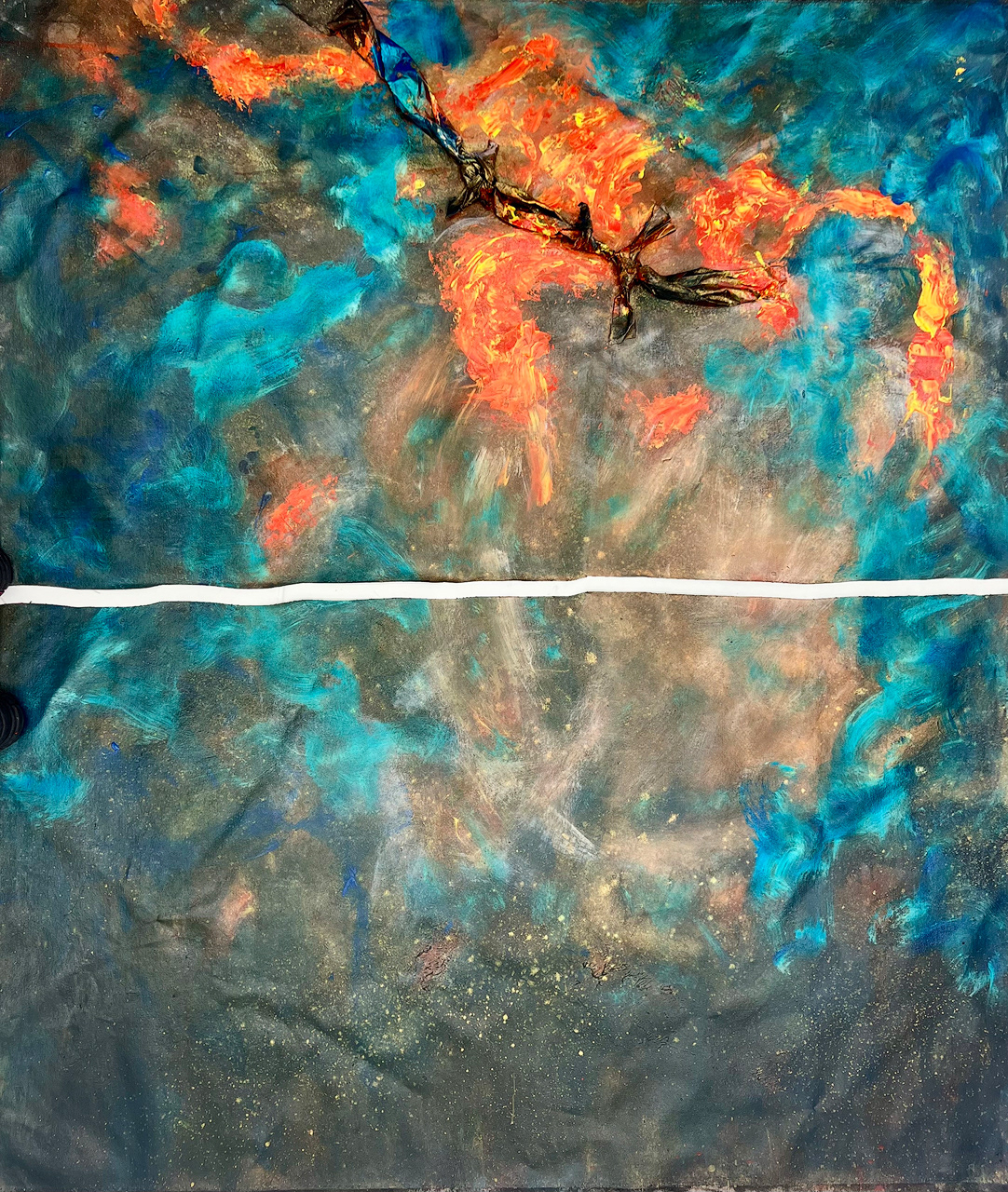 "Fear Me" 2025 72x36 diptych Acrylic, charcoal, pigment, archival paper on canvas