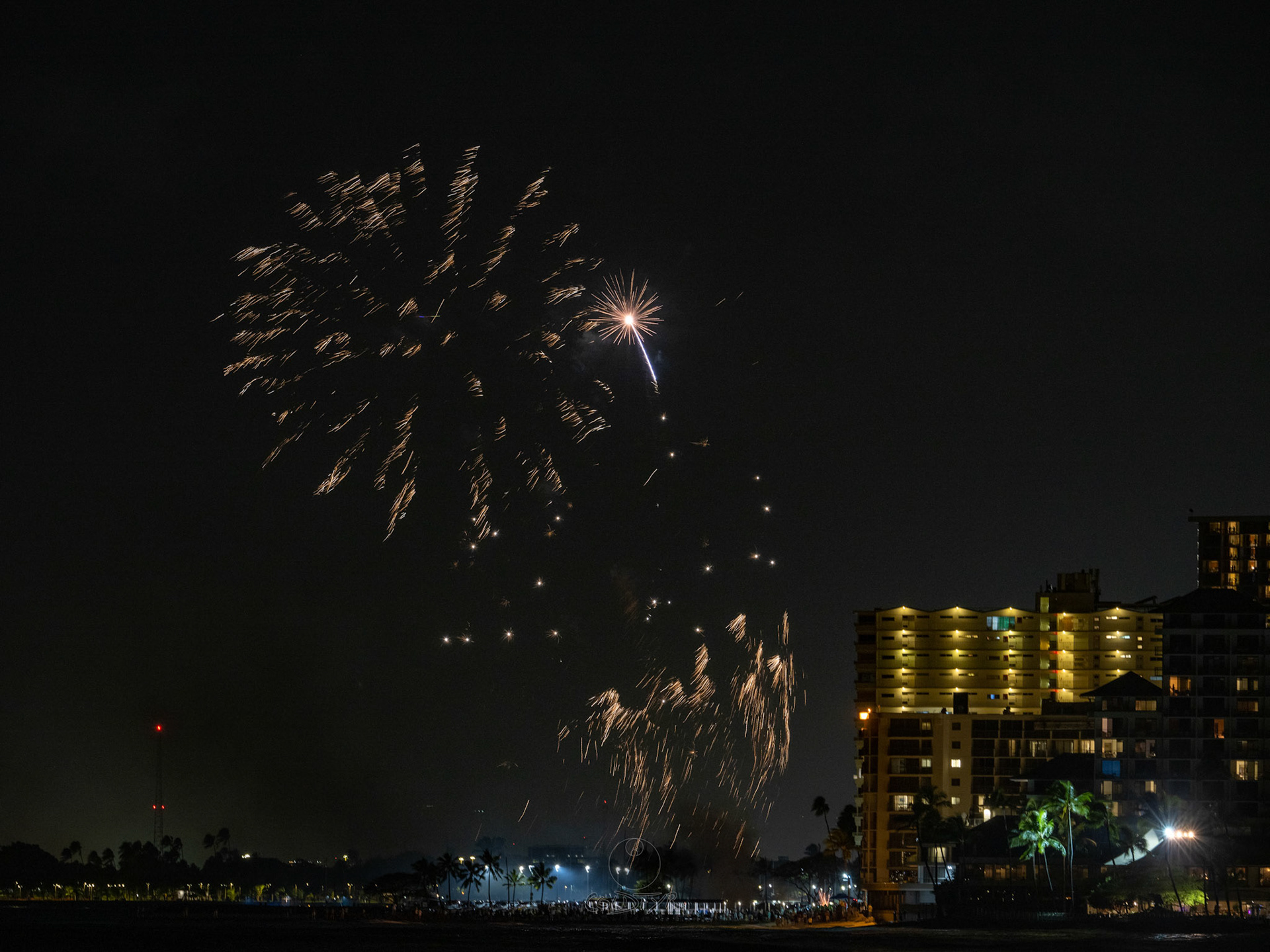 Waikiki Friday Night Fireworks as Watched from the Waikiki Pier (Walls)