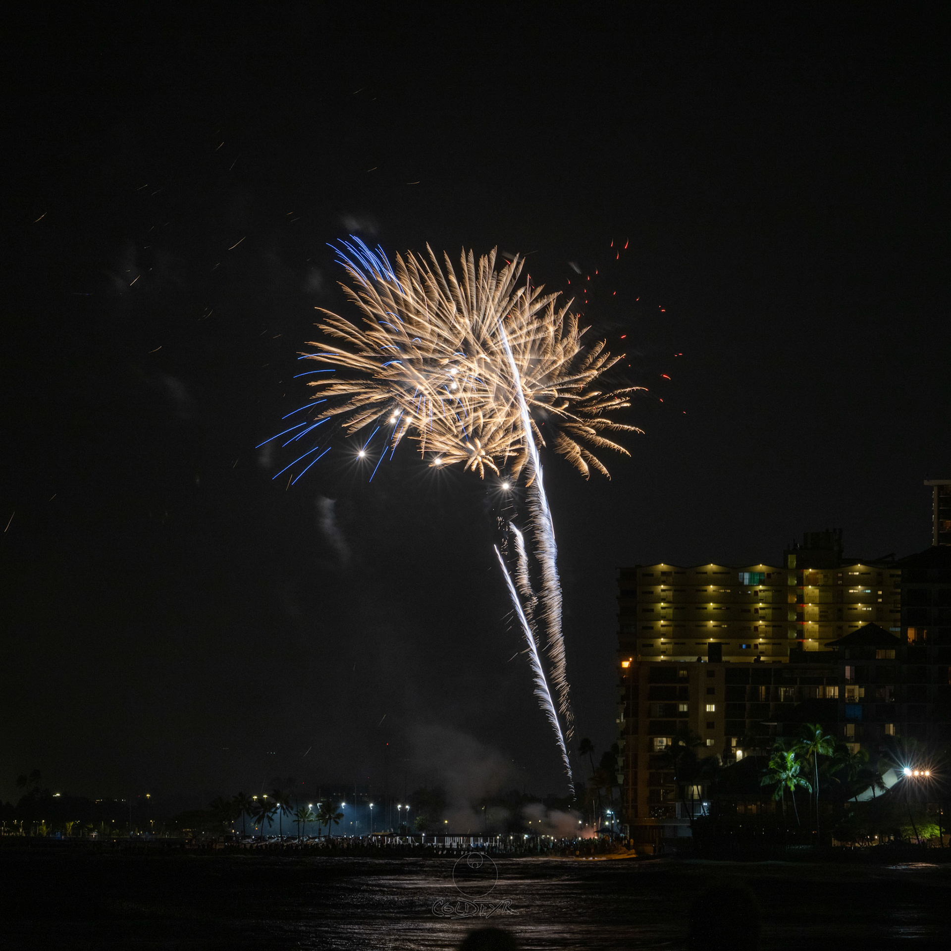Waikiki Friday Night Fireworks as Watched from the Waikiki Pier (Walls)