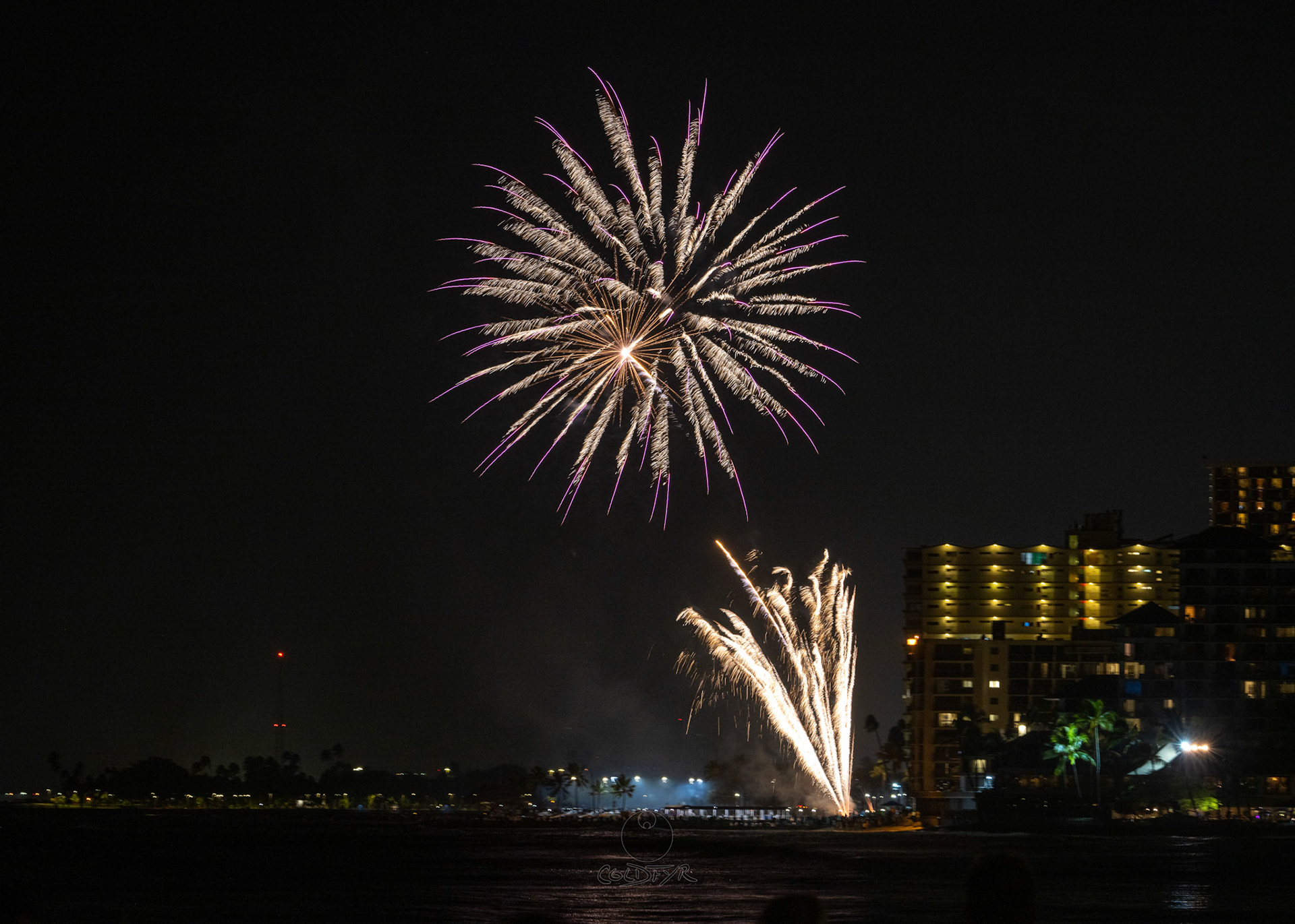 Waikiki Friday Night Fireworks as Watched from the Waikiki Pier (Walls)