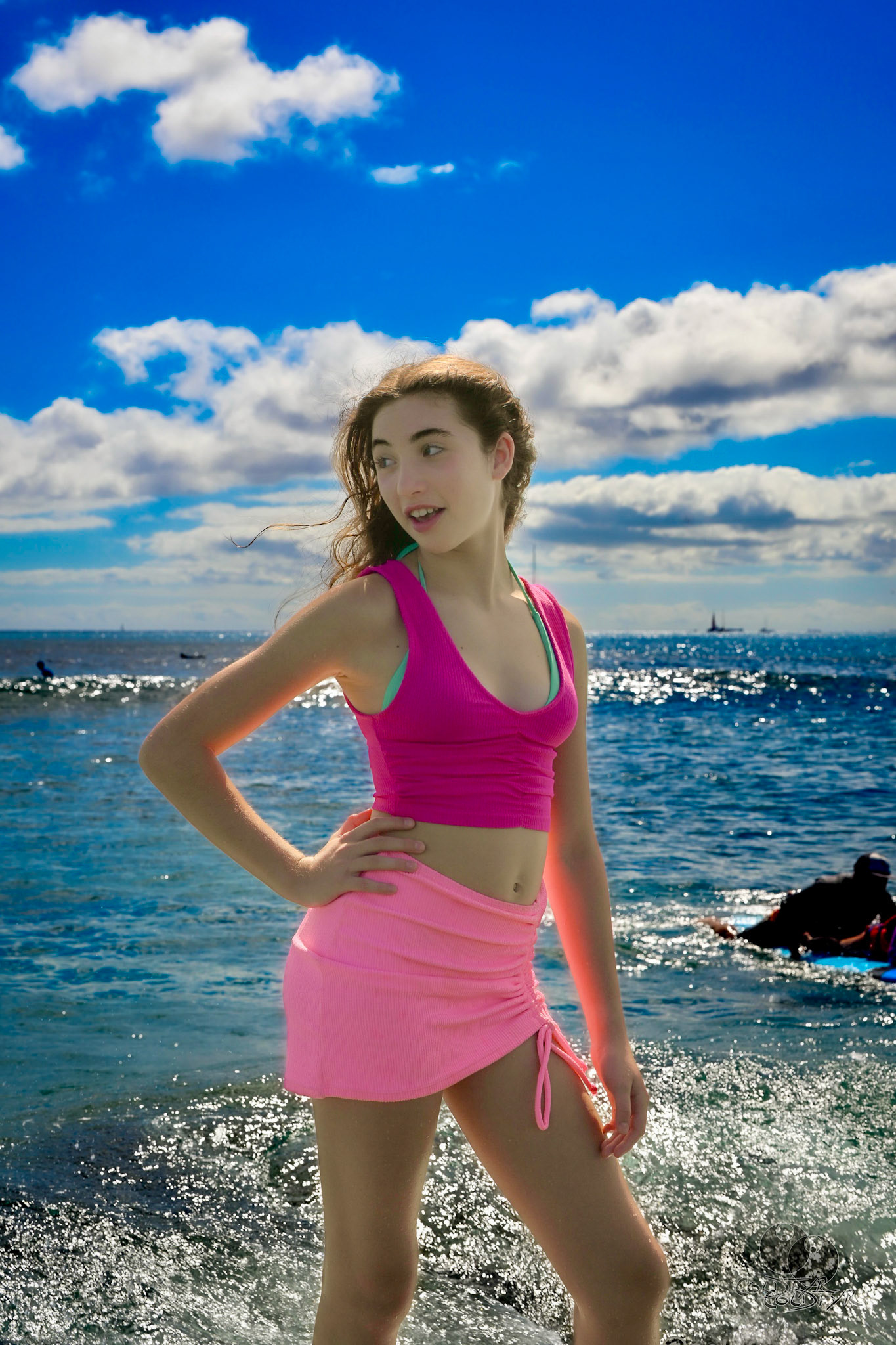 Janie Kogan Getting Splashed in Waikiki.