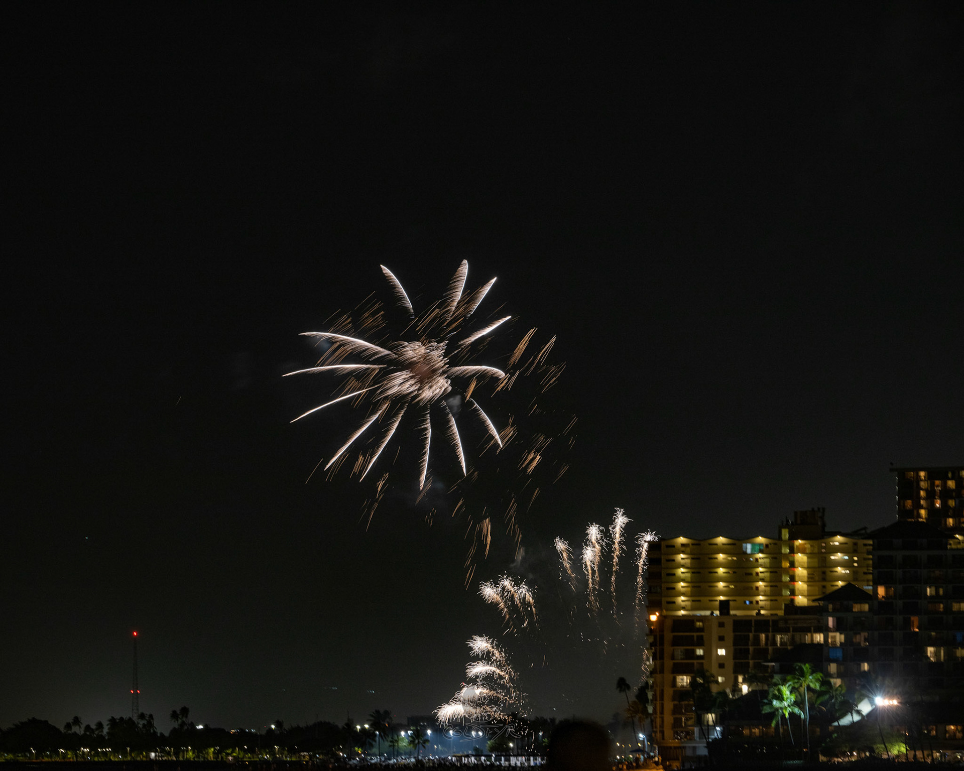 Waikiki Friday Night Fireworks as Watched from the Waikiki Pier (Walls)