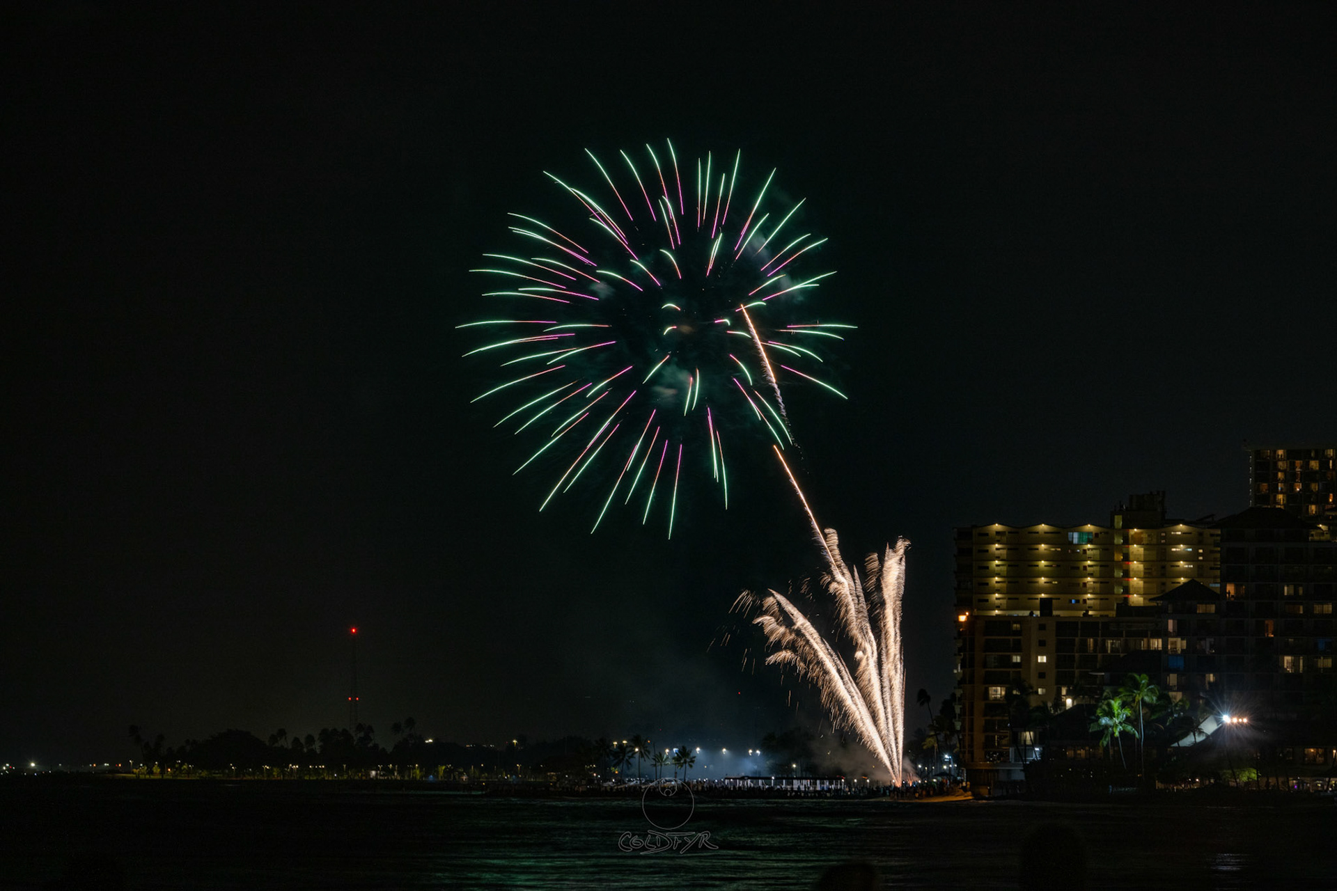 Waikiki Friday Night Fireworks as Watched from the Waikiki Pier (Walls)