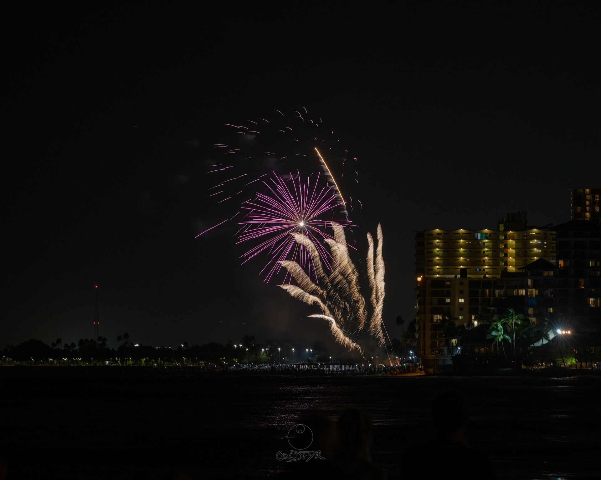 Waikiki Friday Night Fireworks as Watched from the Waikiki Pier (Walls)