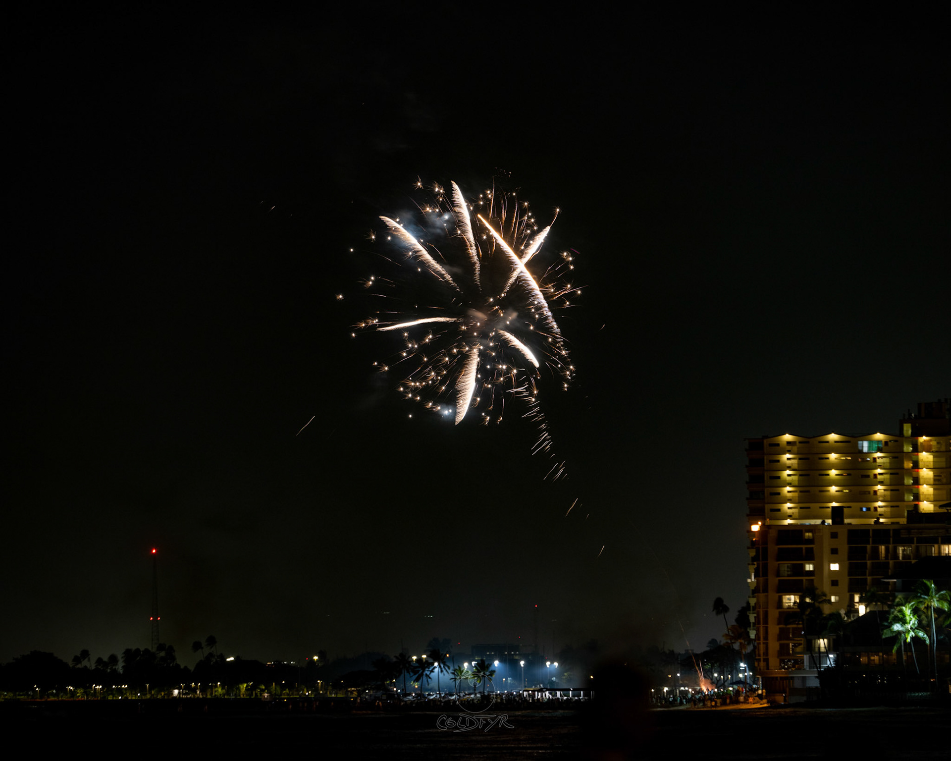 Waikiki Friday Night Fireworks as Watched from the Waikiki Pier (Walls)